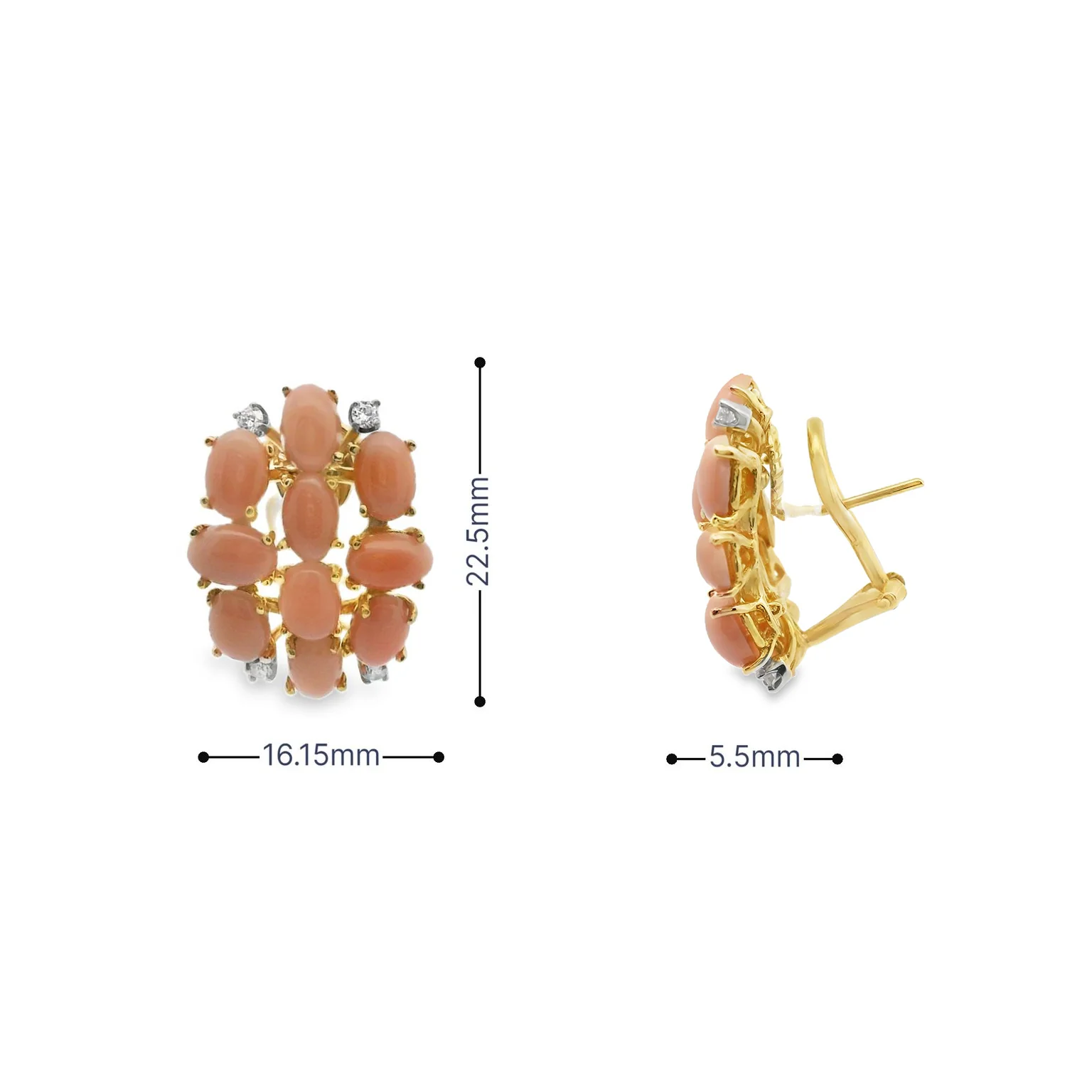 Estate 18K Cellino Coral and Diamond Earrings - Image 3