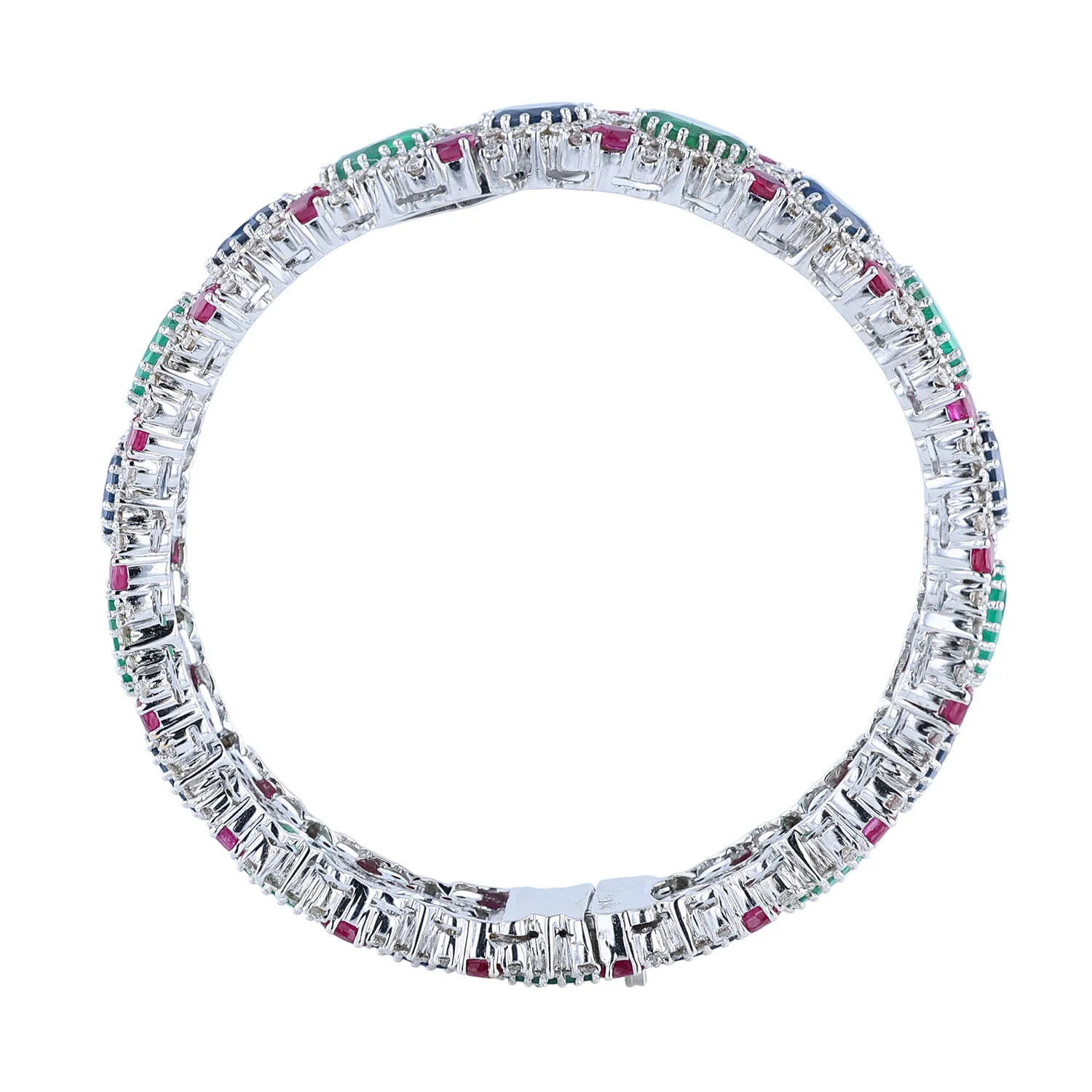 Estate 18K Emerald Sapphire Ruby and Diamond Bracelet - Image 3