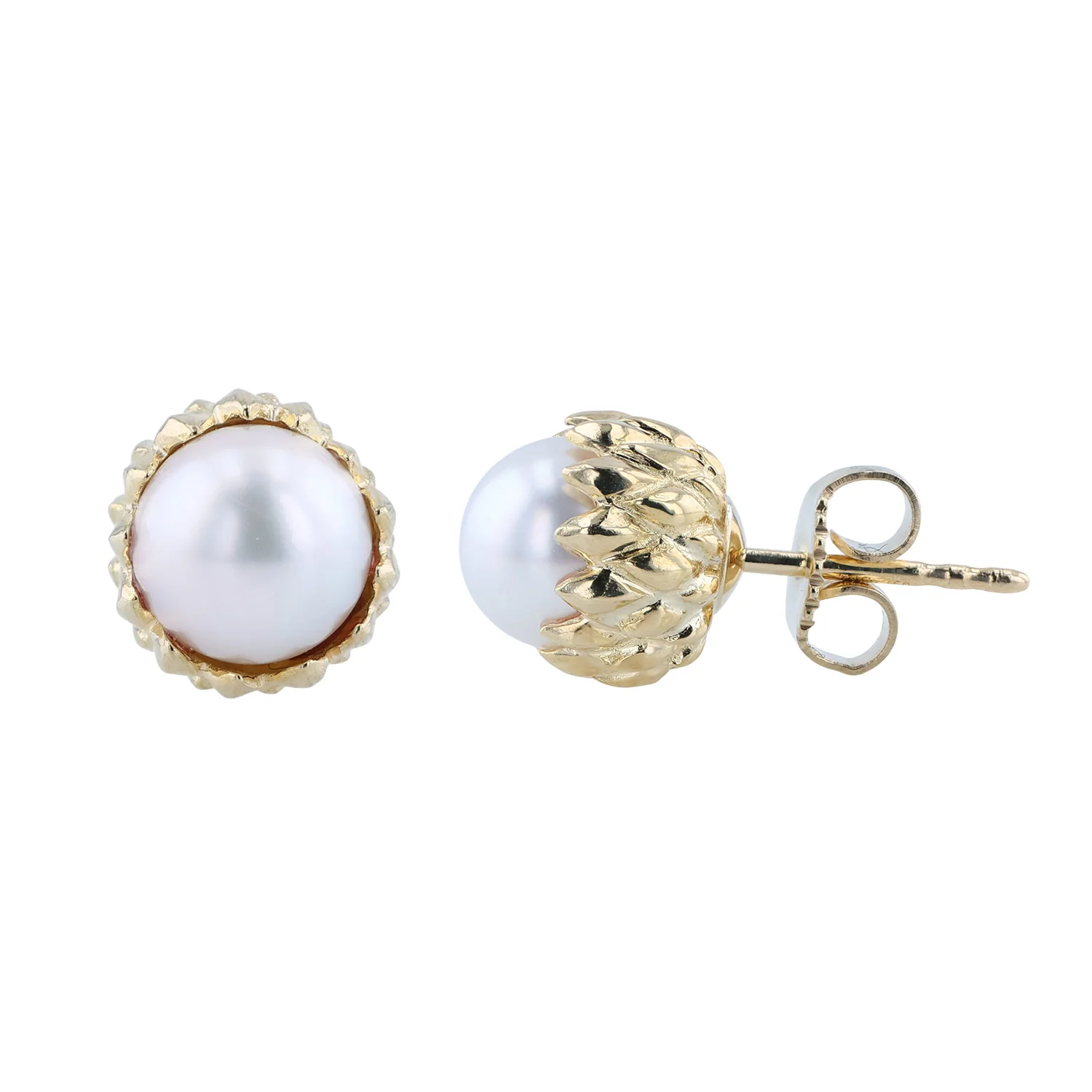 Estate 18K Tiffany & Co. Schlumberger Thistle Pearl Stud Earrings - Image 2