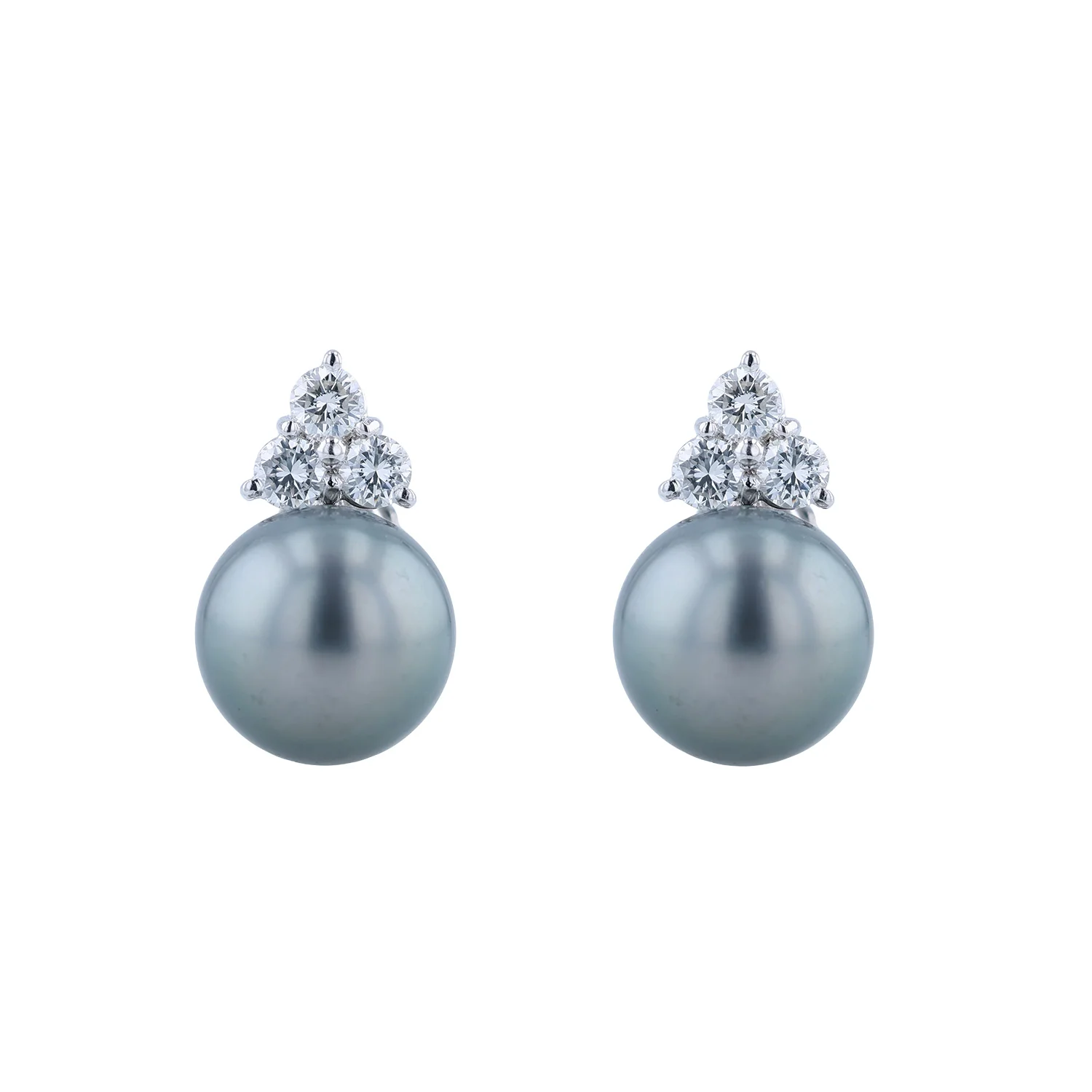 Estate 18K WG Tahitian Black Pearl and Diamond Earrings