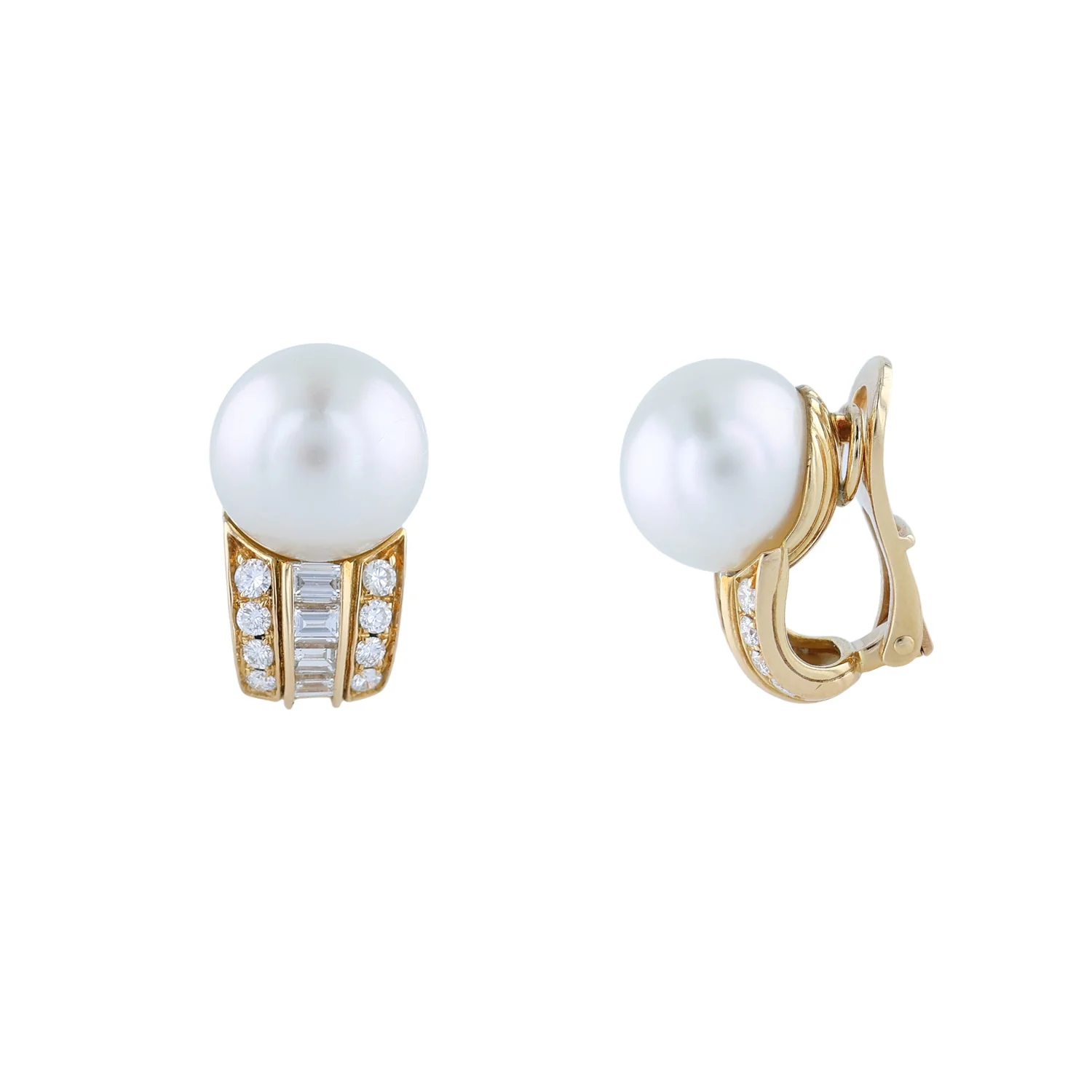 Estate Bvlgari 18K Pearl and Diamond Clip-on Earrings - Image 2