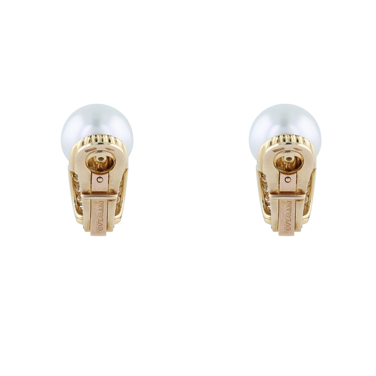 Estate Bvlgari 18K Pearl and Diamond Clip-on Earrings - Image 3