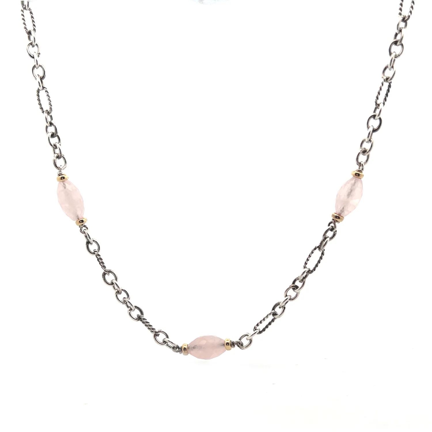 Estate Sterling Silver & 18K David Yurman Rose Quartz Necklace