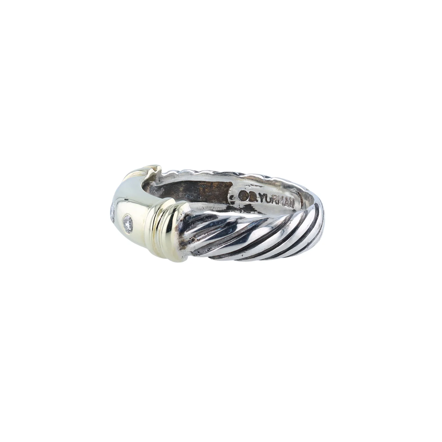 Estate David Yurman Sterling Silver & 14K Metro Diamond Ring - Image 2