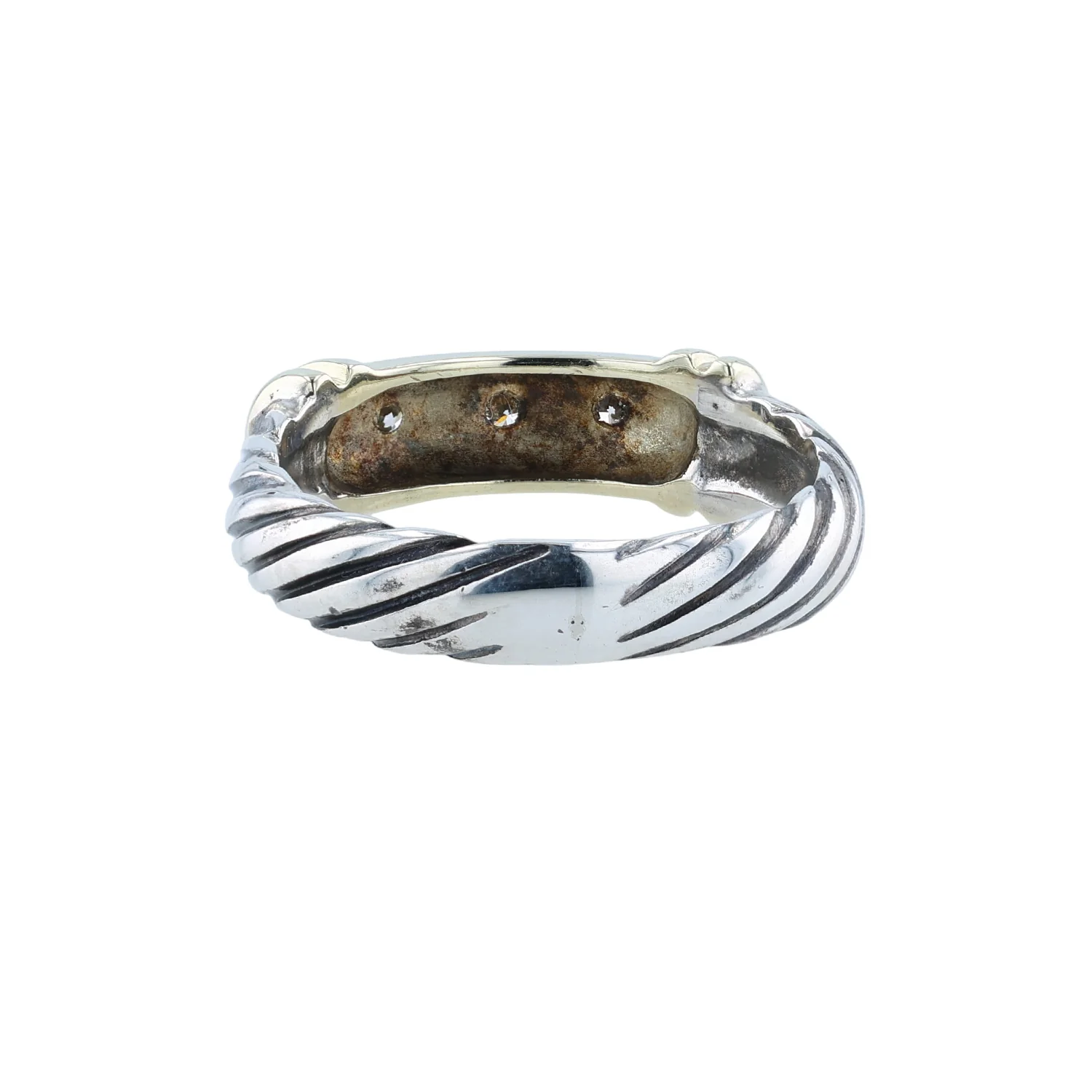 Estate David Yurman Sterling Silver & 14K Metro Diamond Ring - Image 3