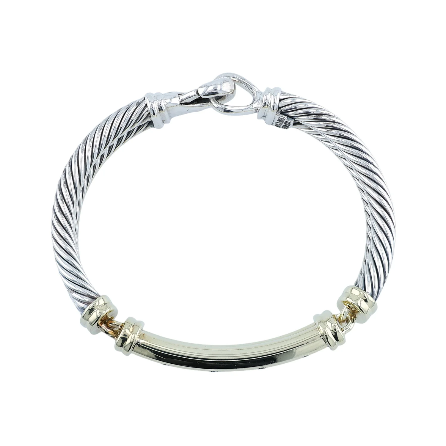 Estate David Yurman Sterling Silver & 14K Metro Double Cable Diamond Bracelet - Image 3