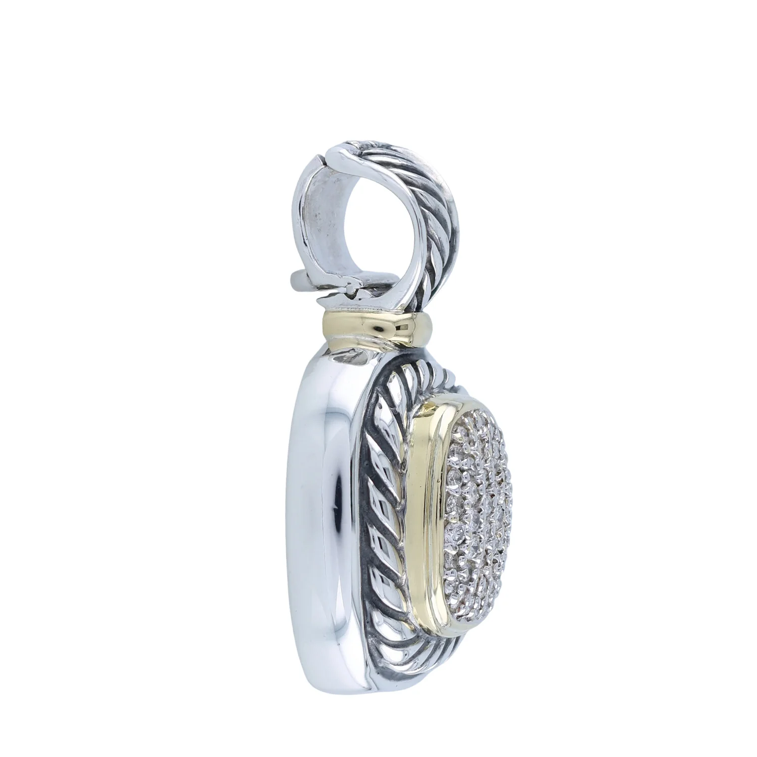 Estate David Yurman Sterling Silver & 18K Albion Diamond Enhancer Pendant - Image 3