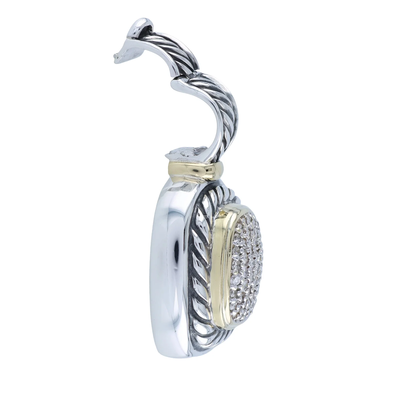 Estate David Yurman Sterling Silver & 18K Albion Diamond Enhancer Pendant - Image 4