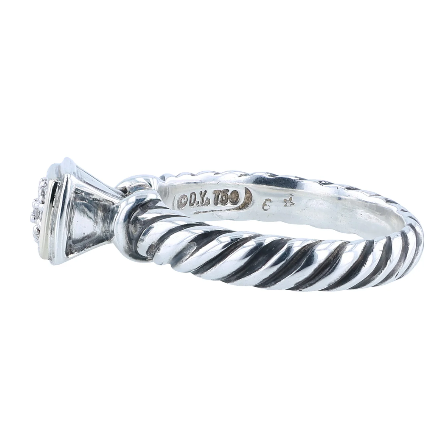 Estate David Yurman Sterling Silver & 18K Diamond Cluster Engagement Ring - Image 2