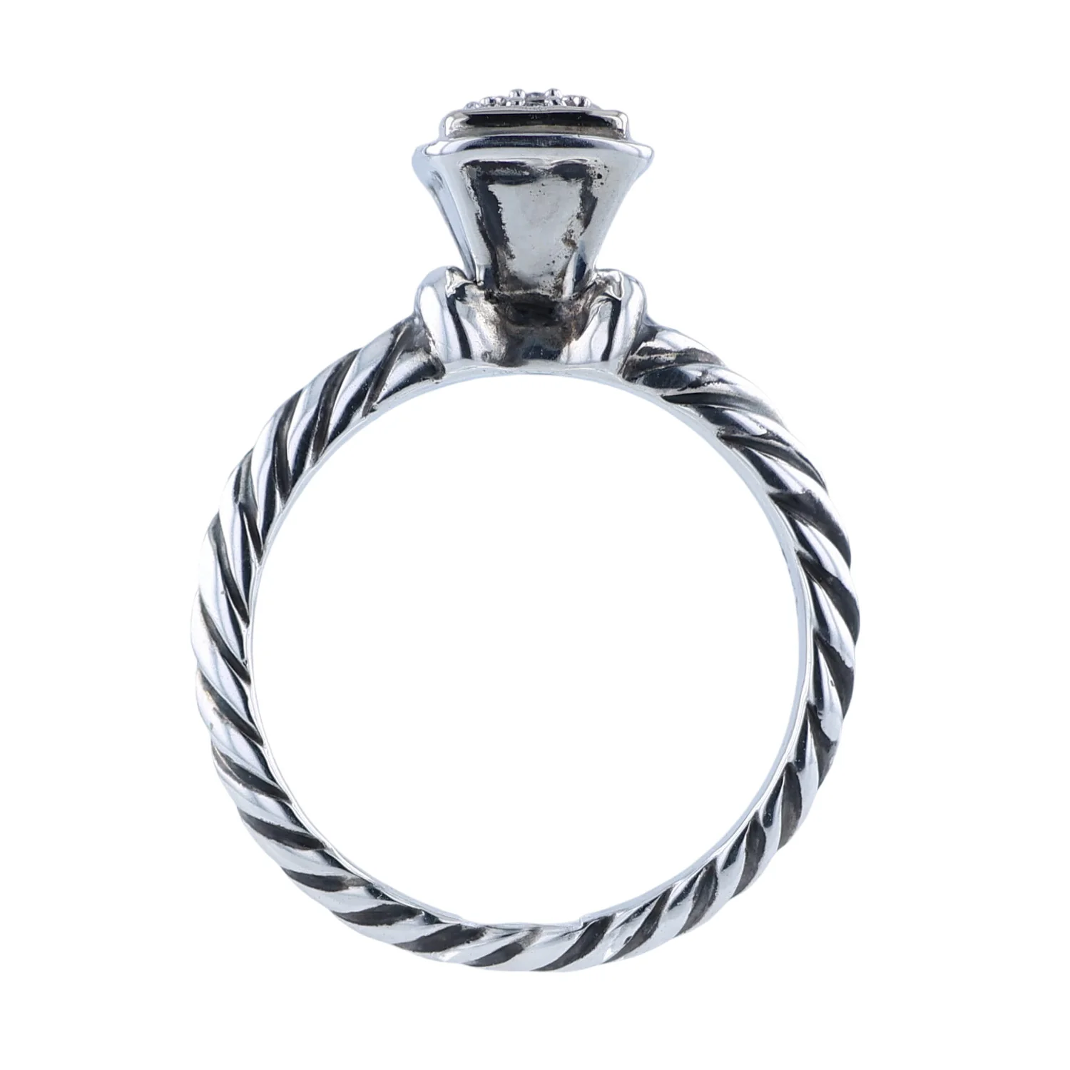 Estate David Yurman Sterling Silver & 18K Diamond Cluster Engagement Ring - Image 3
