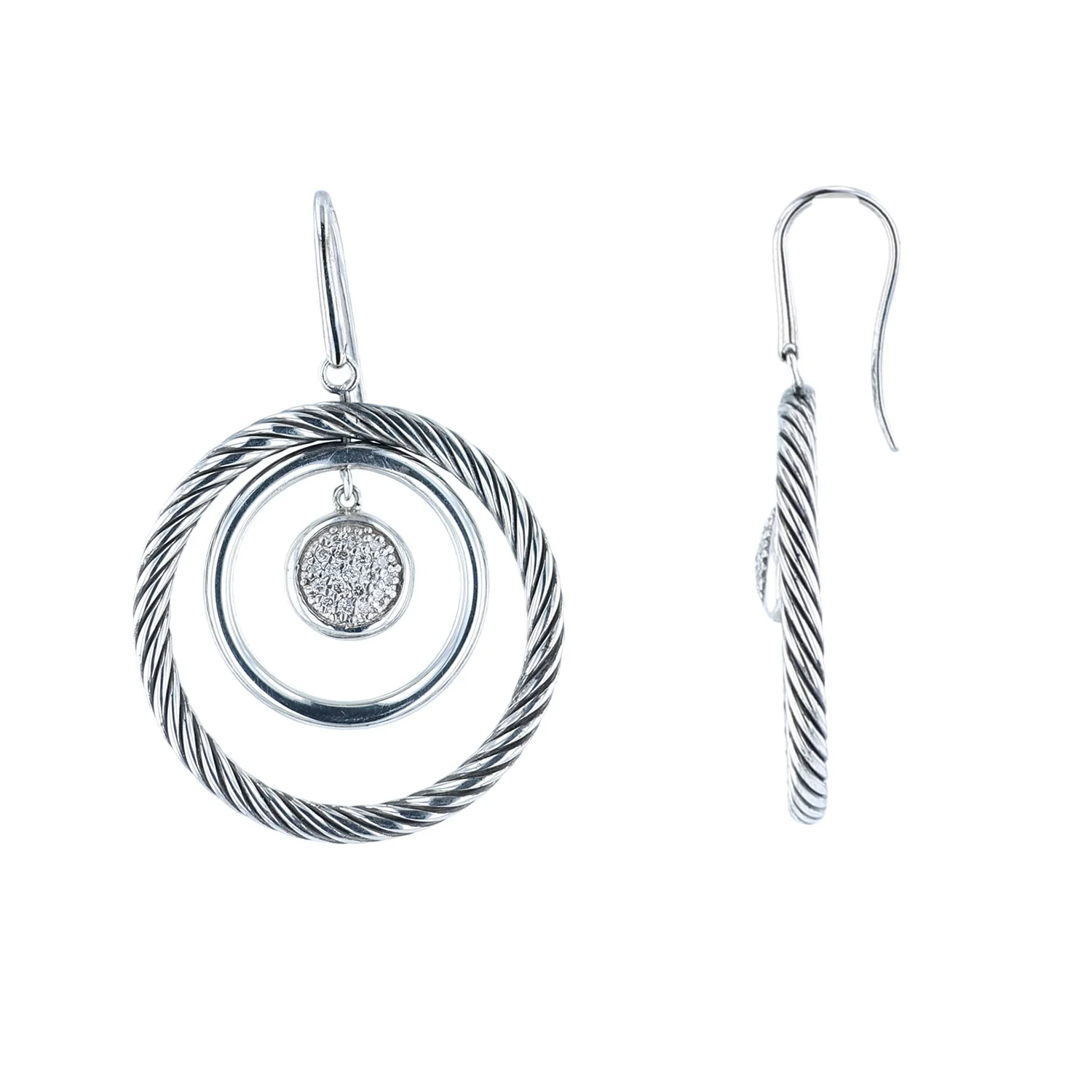 Estate David Yurman Sterling Silver & 18K Diamond Mobile Circle Earrings - Image 2