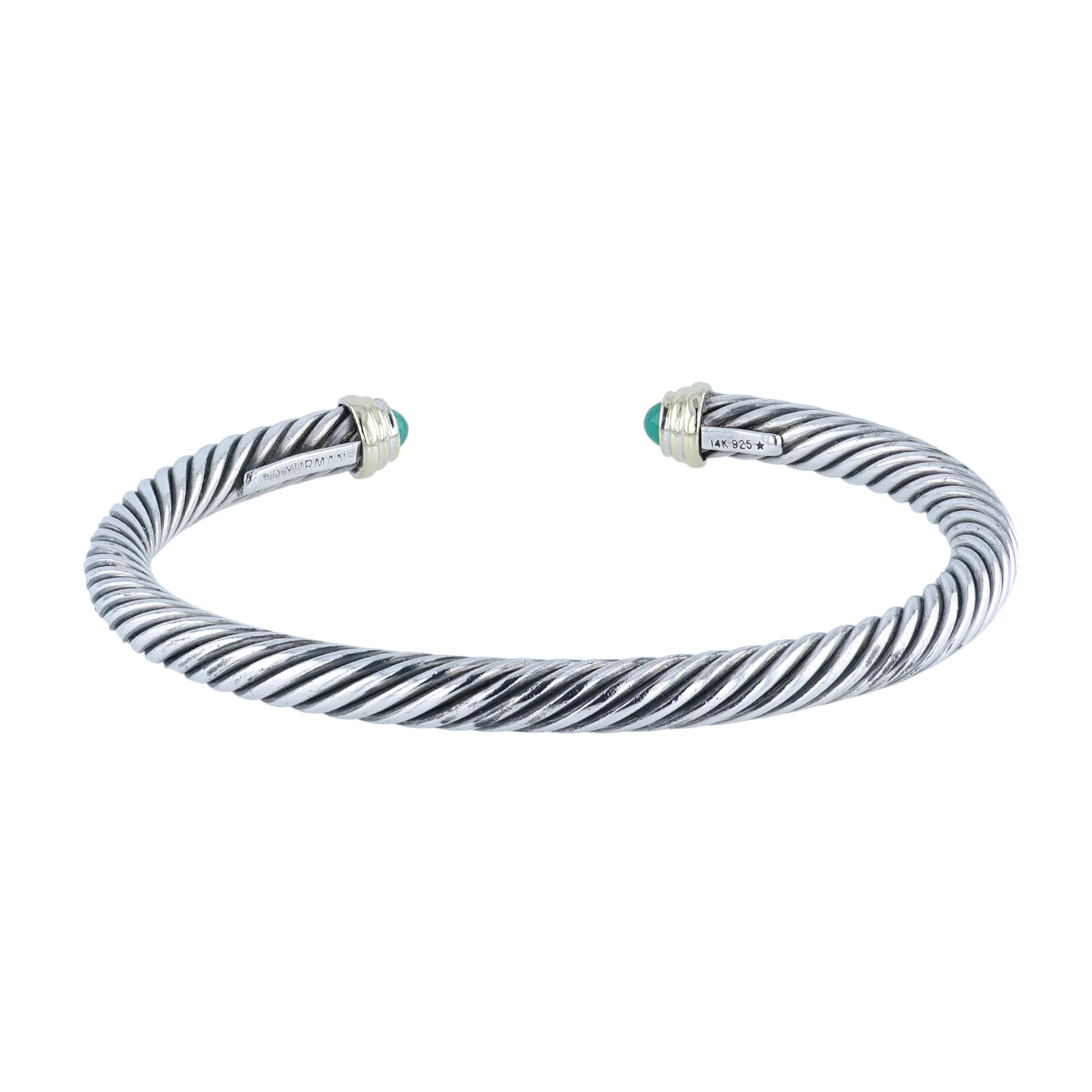 Estate David Yurman Sterling Silver and 14K Green Onyx 5mm Cuff - Image 3