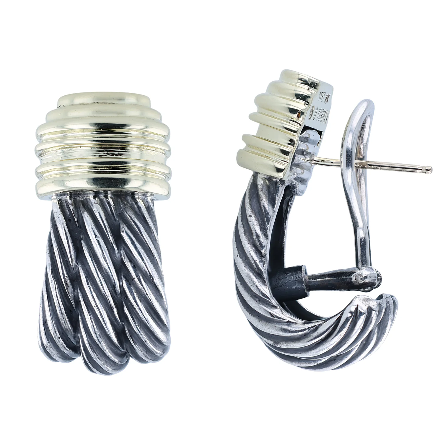 Estate David Yurman Sterling Silver and 14K Triple Cable Earrings - Image 2