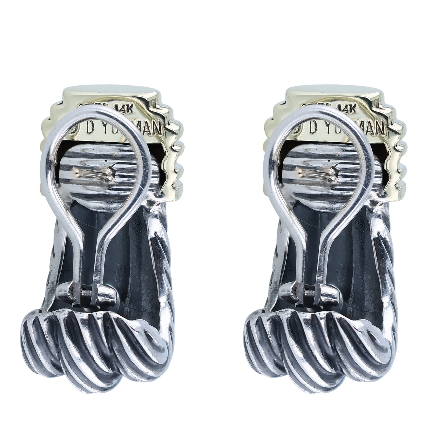 Estate David Yurman Sterling Silver and 14K Triple Cable Earrings - Image 3