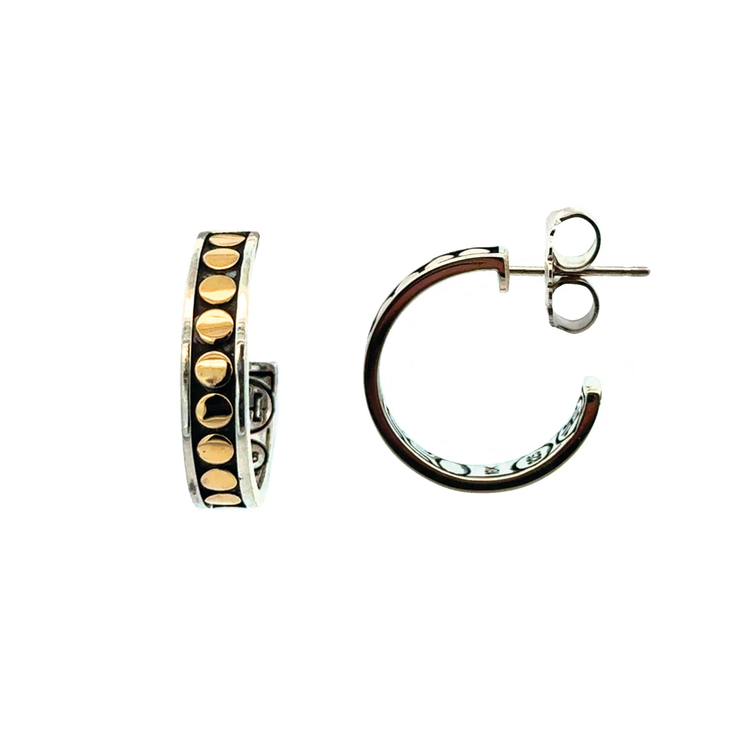 Estate 18K & Sterling Silver John Hardy Dot Hoop Earrings - Image 2