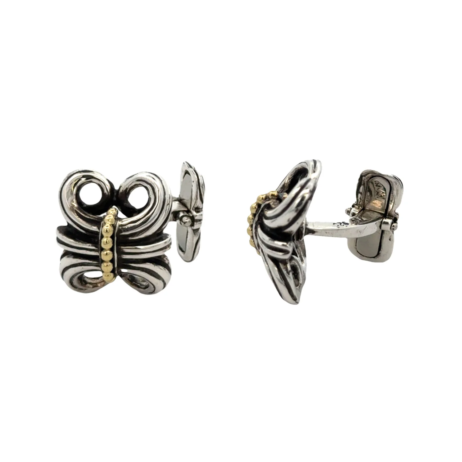 Estate 18K & Sterling Silver Lagos Caviar Cufflinks - Image 2