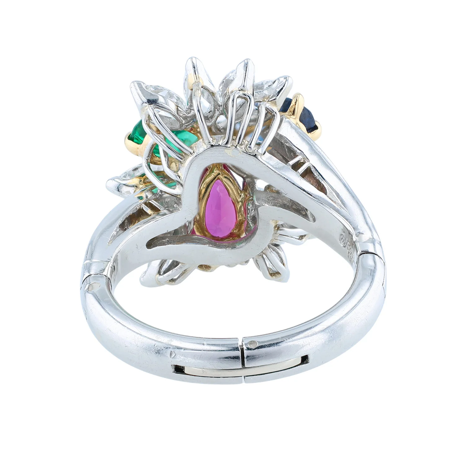 Estate Oscar Heyman Platinum & 18K Ruby Sapphire Emerald and Diamond Ring - Image 3