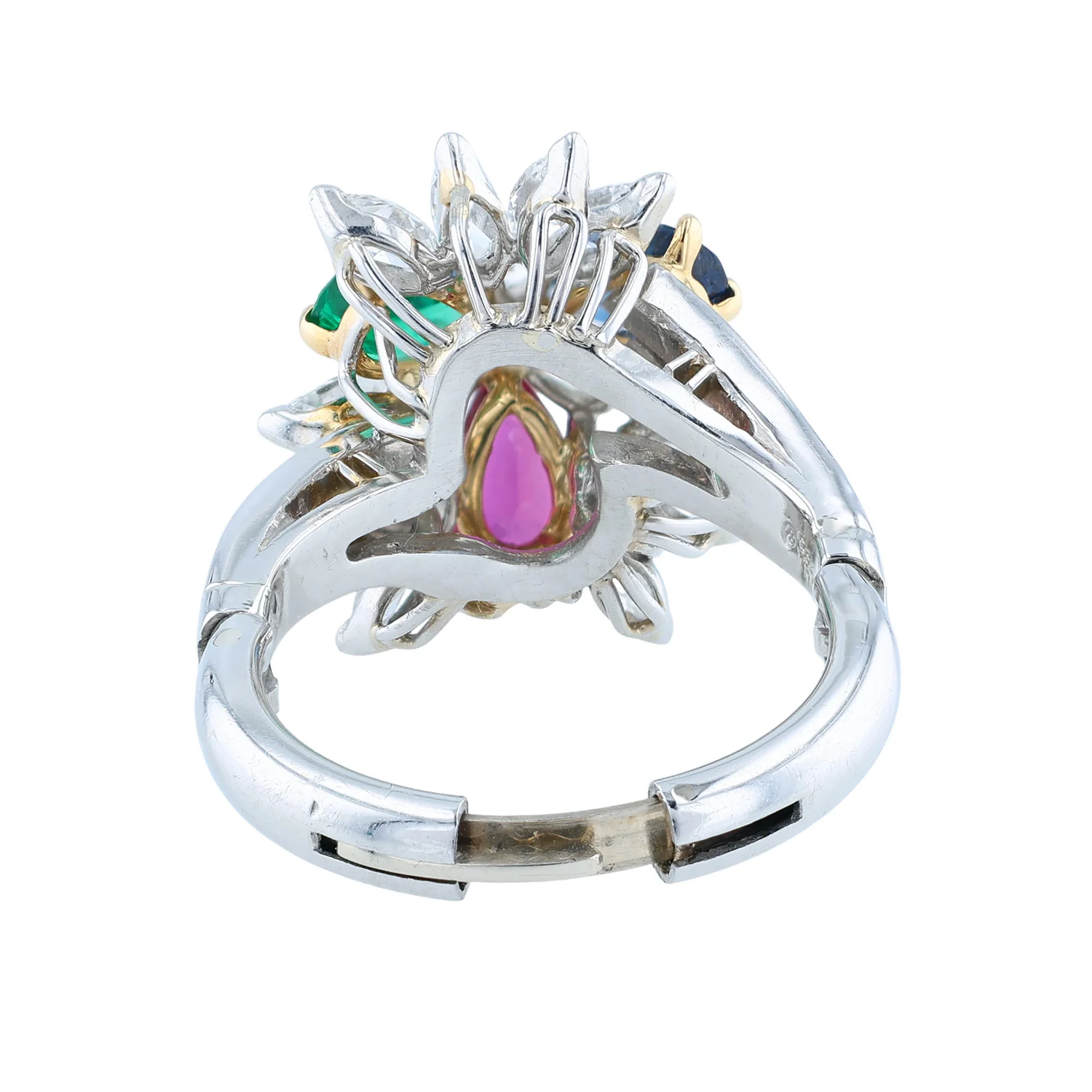 Estate Oscar Heyman Platinum & 18K Ruby Sapphire Emerald and Diamond Ring - Image 4