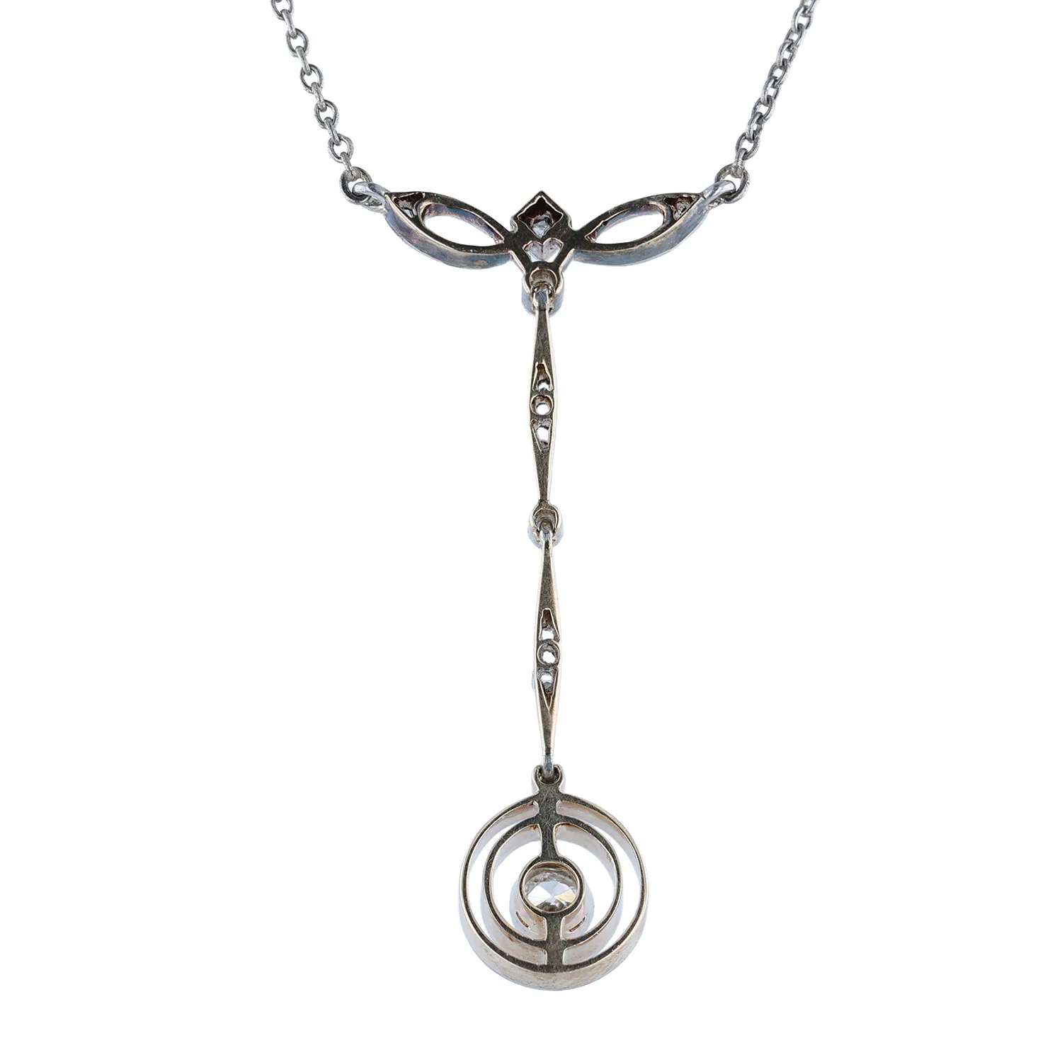 Estate Platinum and 14K Diamond Lavilier with Sterling Silver Chain - Image 2