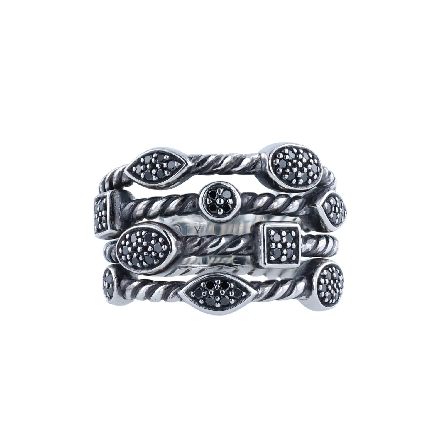 Estate Sterling Silver David Yurman Confetti Black Diamond Ring