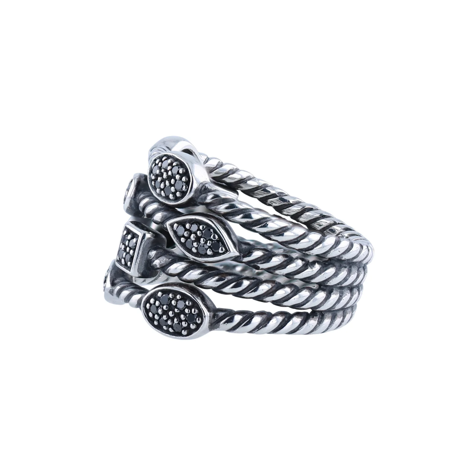 Estate Sterling Silver David Yurman Confetti Black Diamond Ring - Image 3