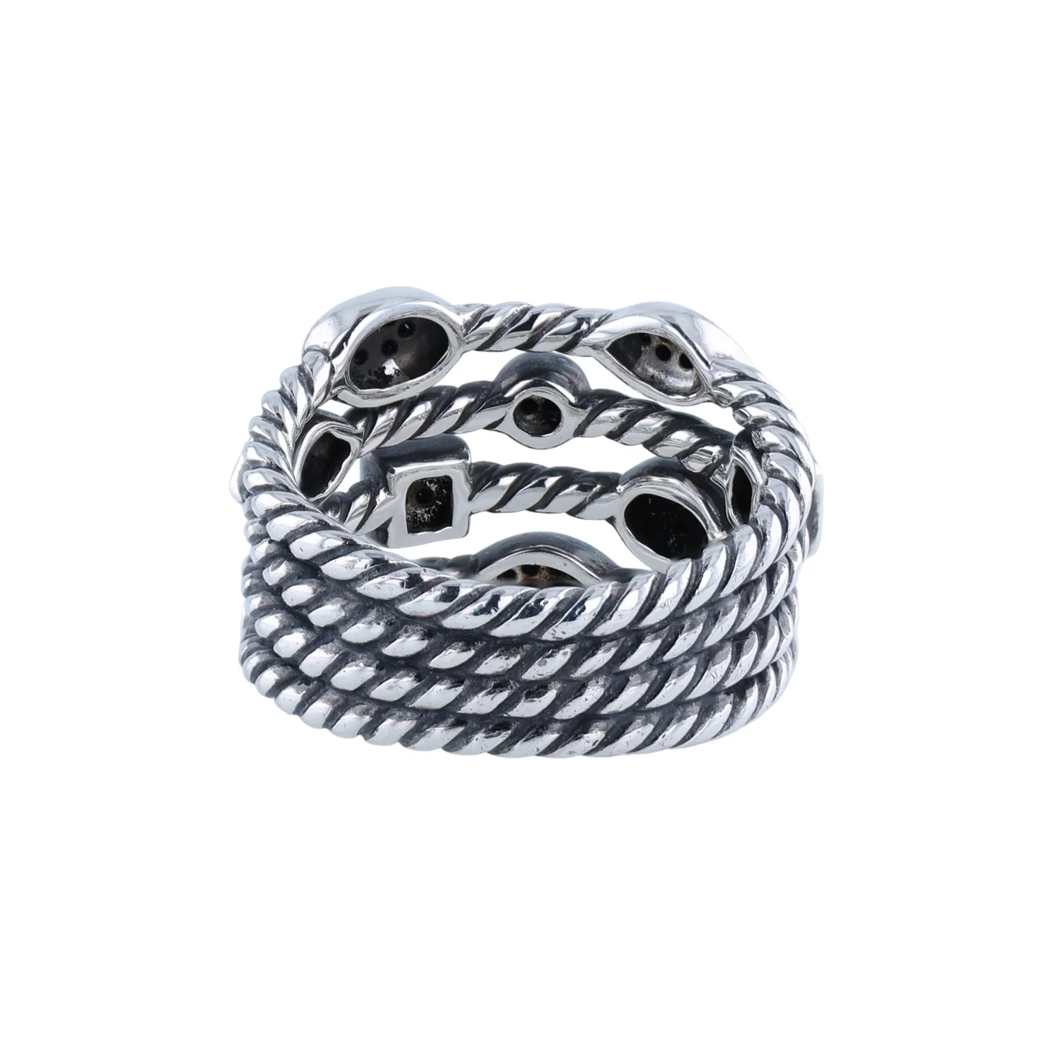 Estate Sterling Silver David Yurman Confetti Black Diamond Ring - Image 4