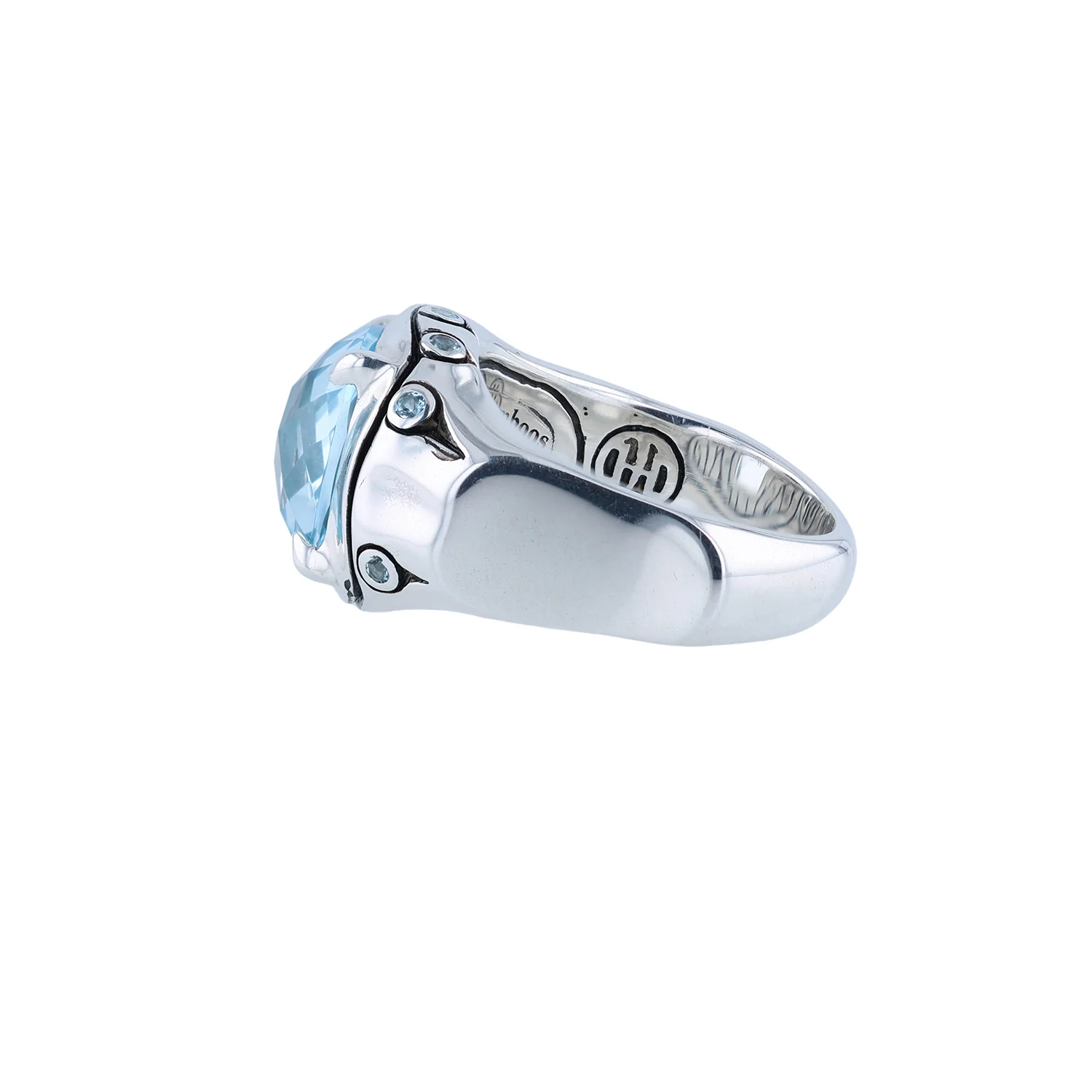 Estate Sterling Silver John Hardy Blue Topaz Batu Bamboo Ring - Image 2