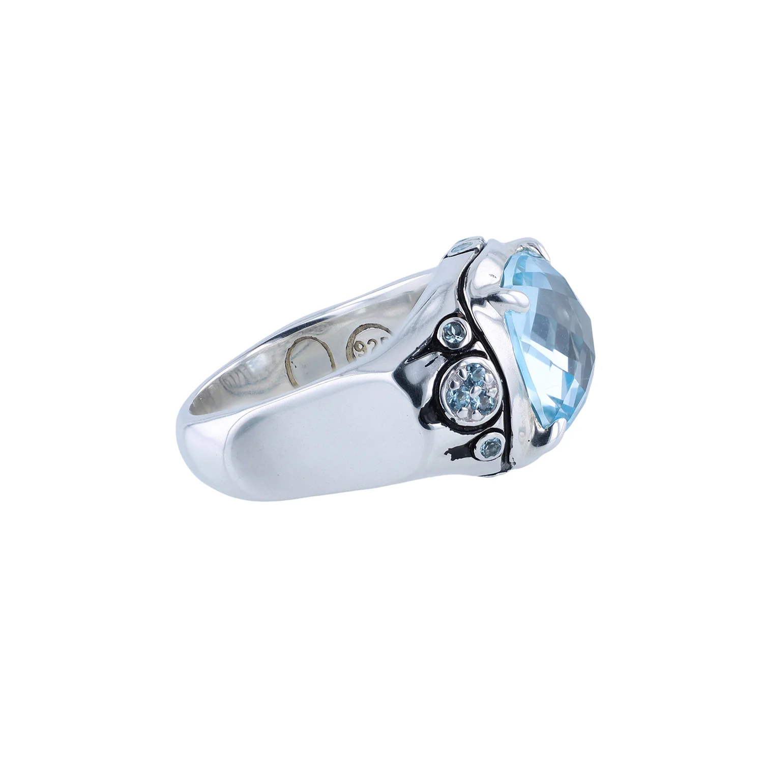 Estate Sterling Silver John Hardy Blue Topaz Batu Bamboo Ring - Image 3