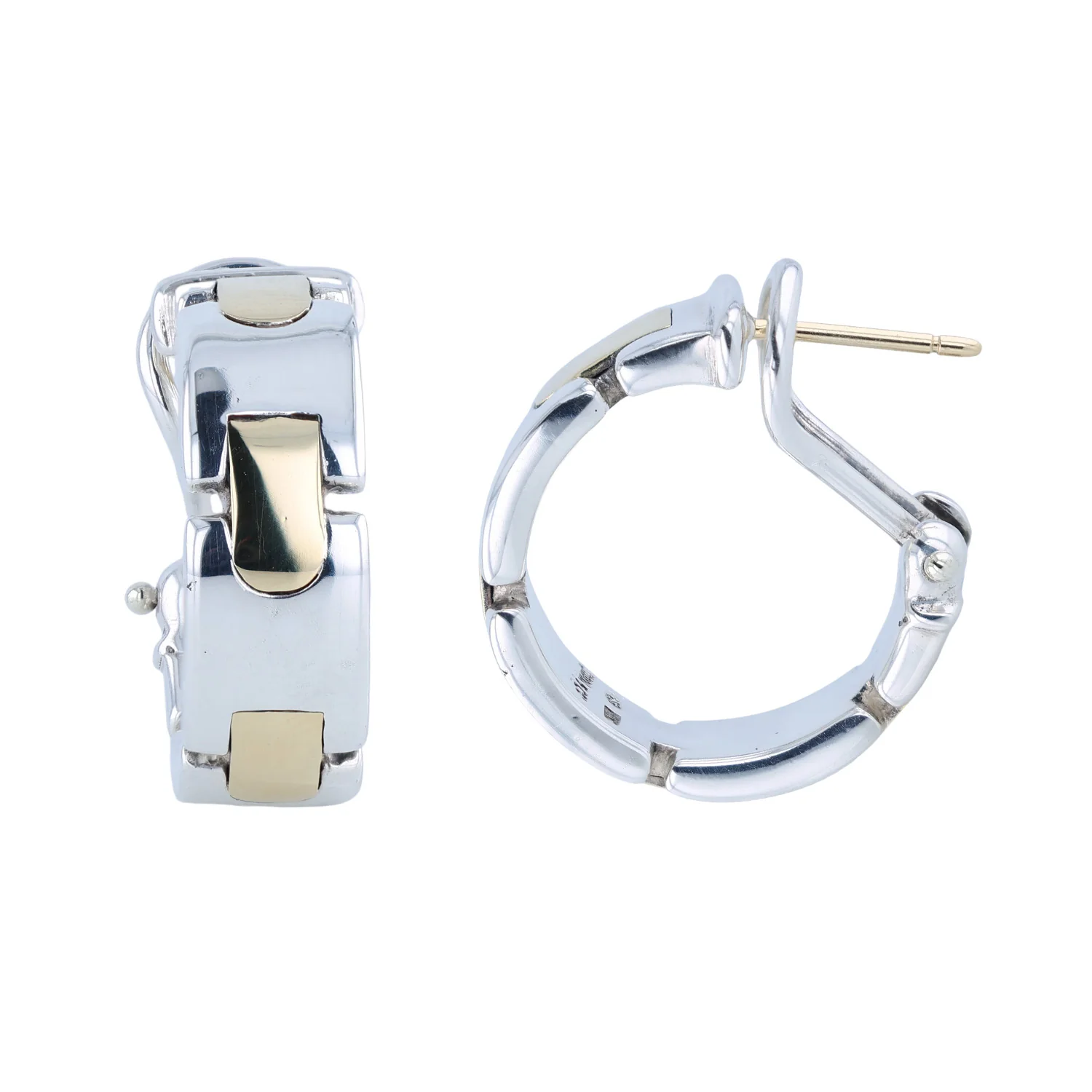 Estate Tiffany & Co Hoop Sterling Silver & 18K Hoop Earrings - Image 2