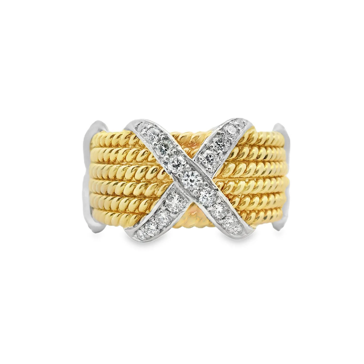 Estate Tiffany & Co. Platinum & 18K Schlumberger 6 Row X Diamond Band