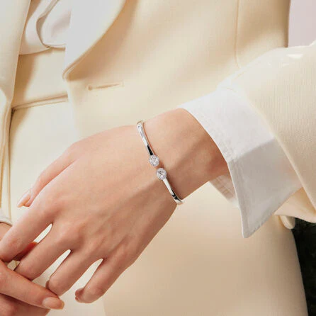 Hearts On Fire 18K & Platinum Ellipse Diamond Open Bangle - Image 3