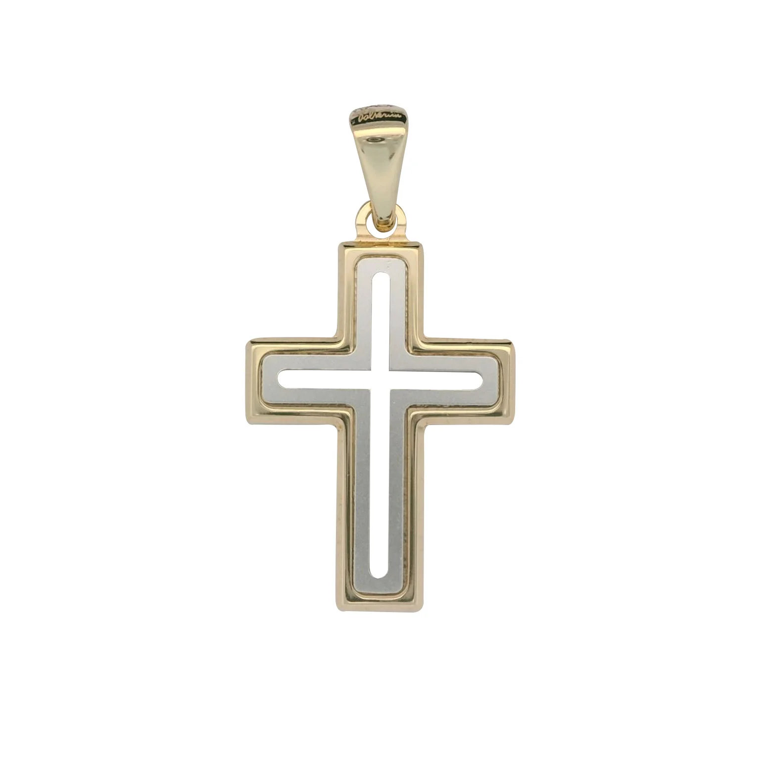 Italian 18K Two-Tone Modular Cross Pendant - Small