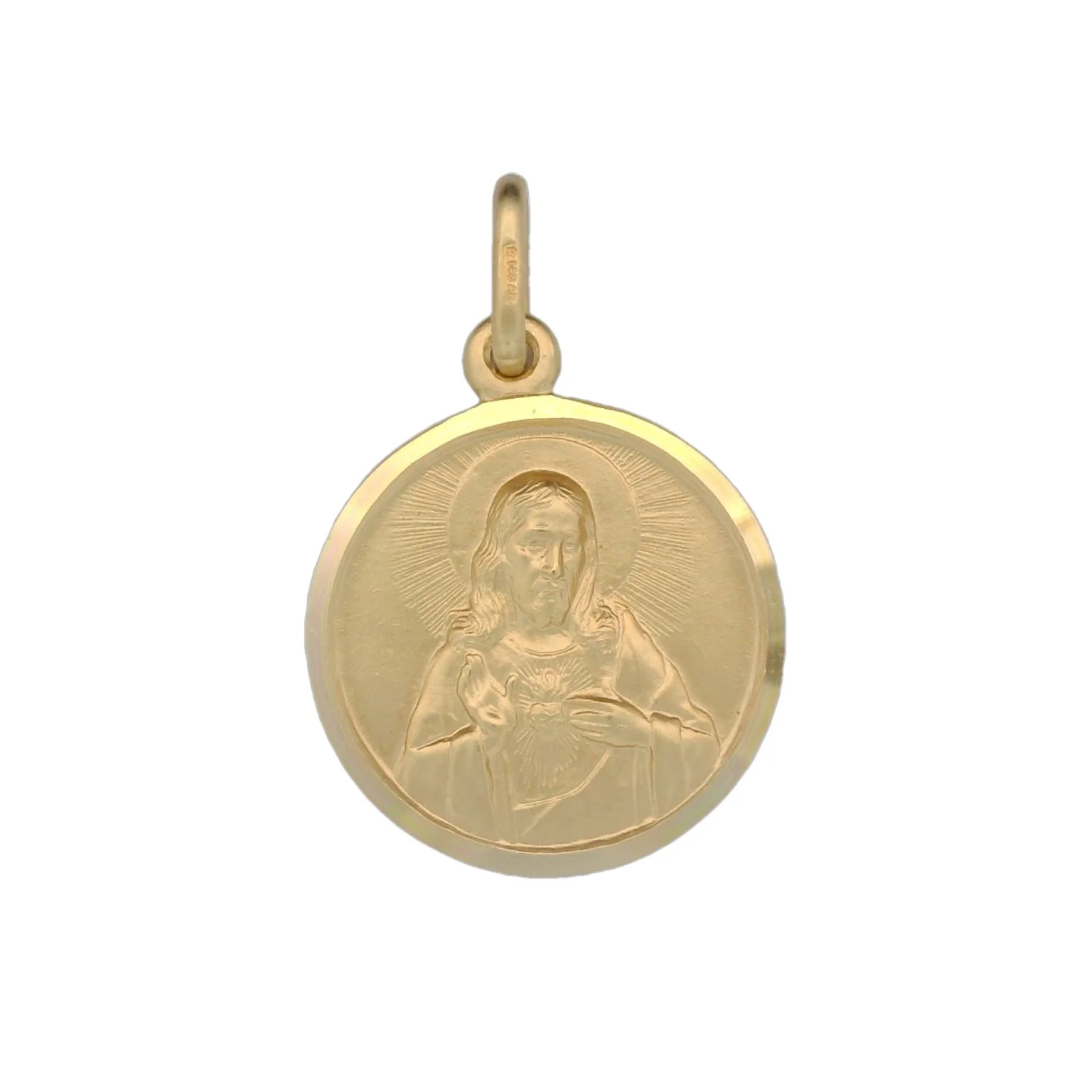 Italian 18K Coined Sacred Heart Medal - 17MM