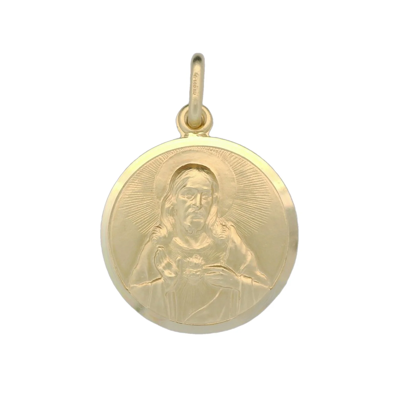 Italian 18K Coined Sacred Heart Medal - 19MM