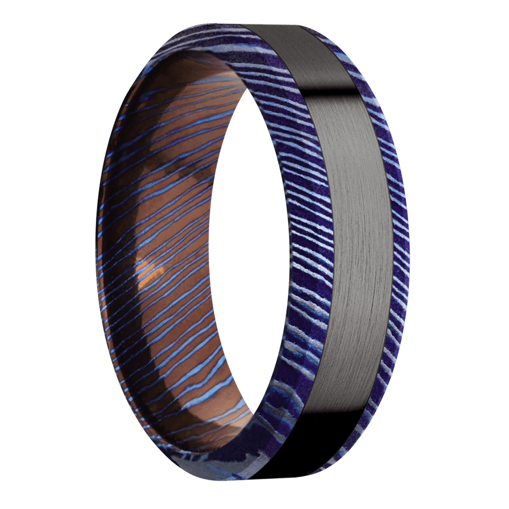 Lashbrook Titanium Damascus High Bevel Satin Etched Ring - Image 2