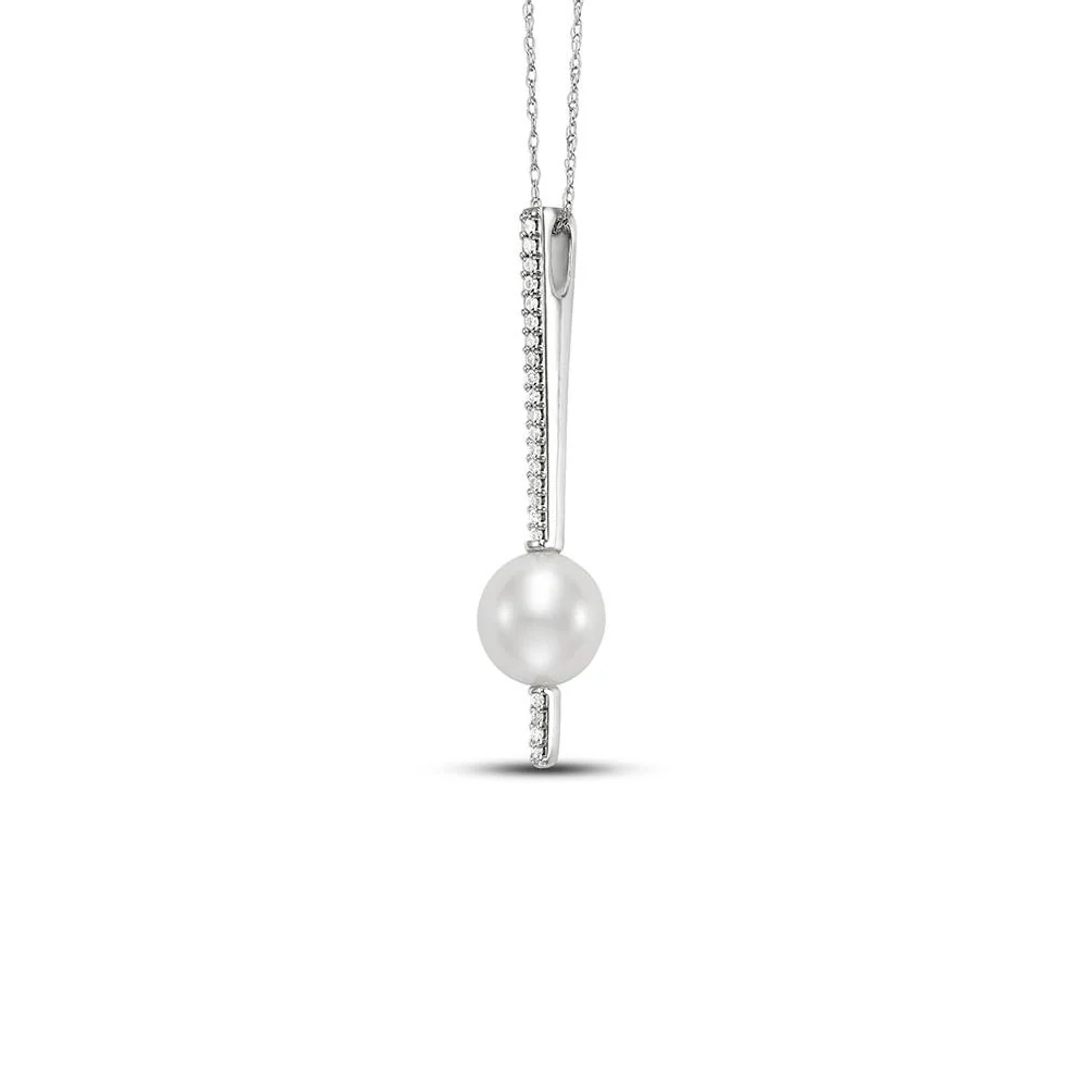 Mastoloni 14K White Freshwater Pearl and Diamond Pendant Necklace - Image 2
