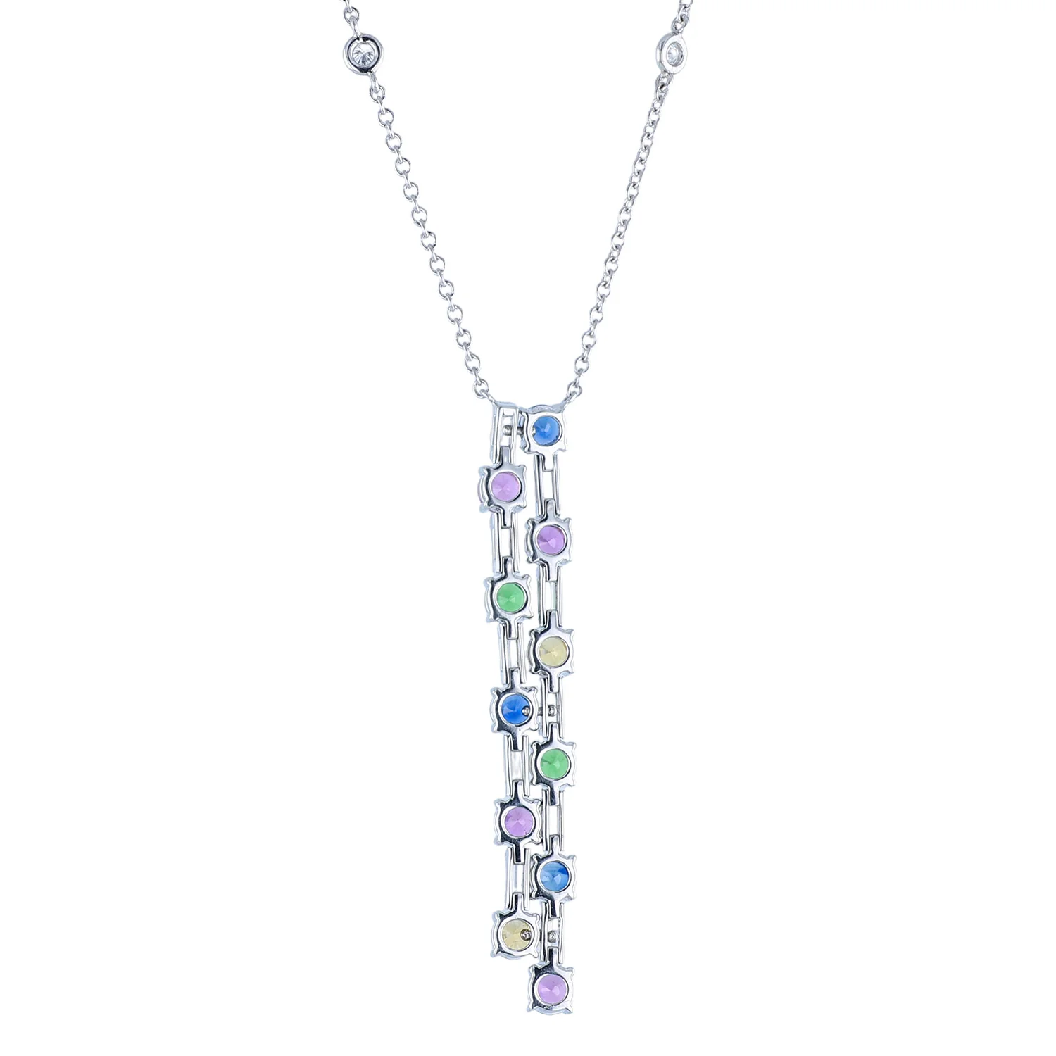 Oscar Heyman Platinum Dots and Dash Multi-Color Gemstone and Diamond Necklace - Image 3