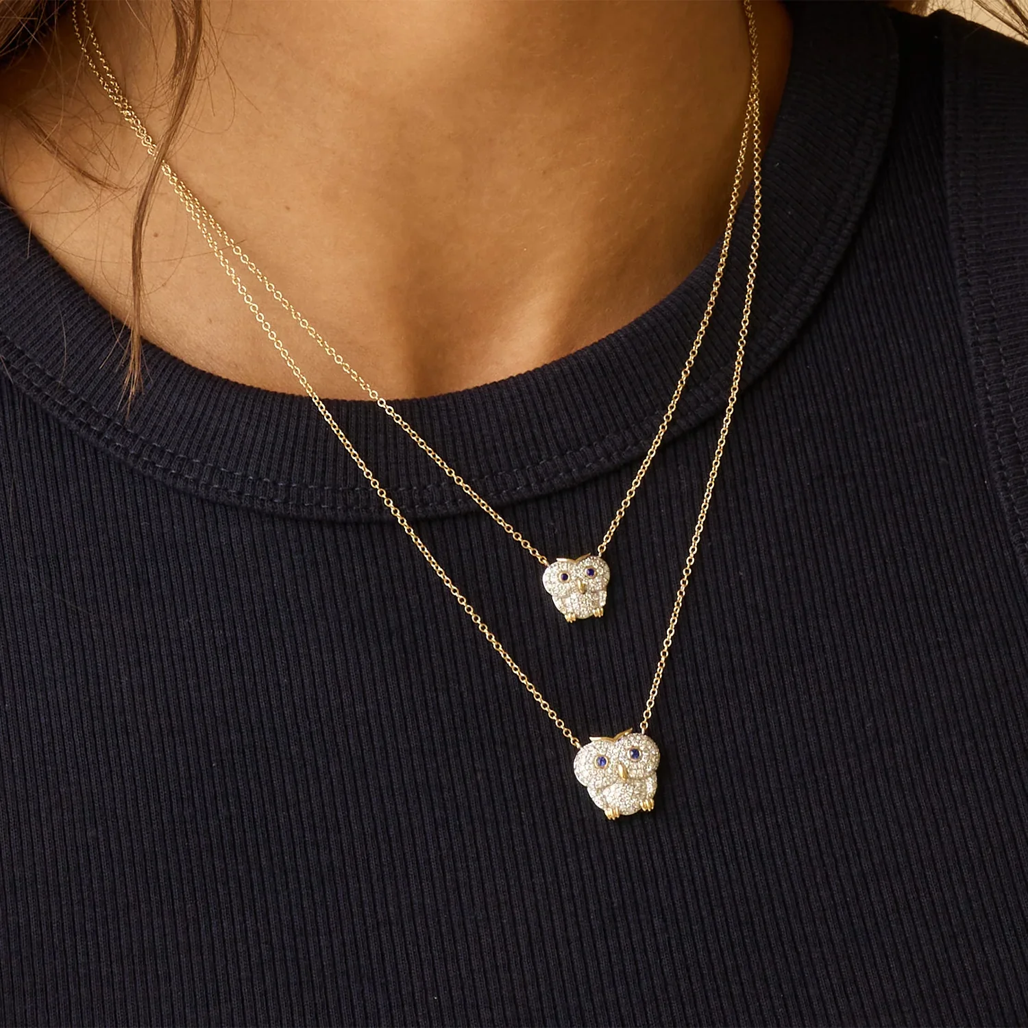 Phillips House 14K Blue Sapphire and Diamond Mini Owl Necklace - Image 2