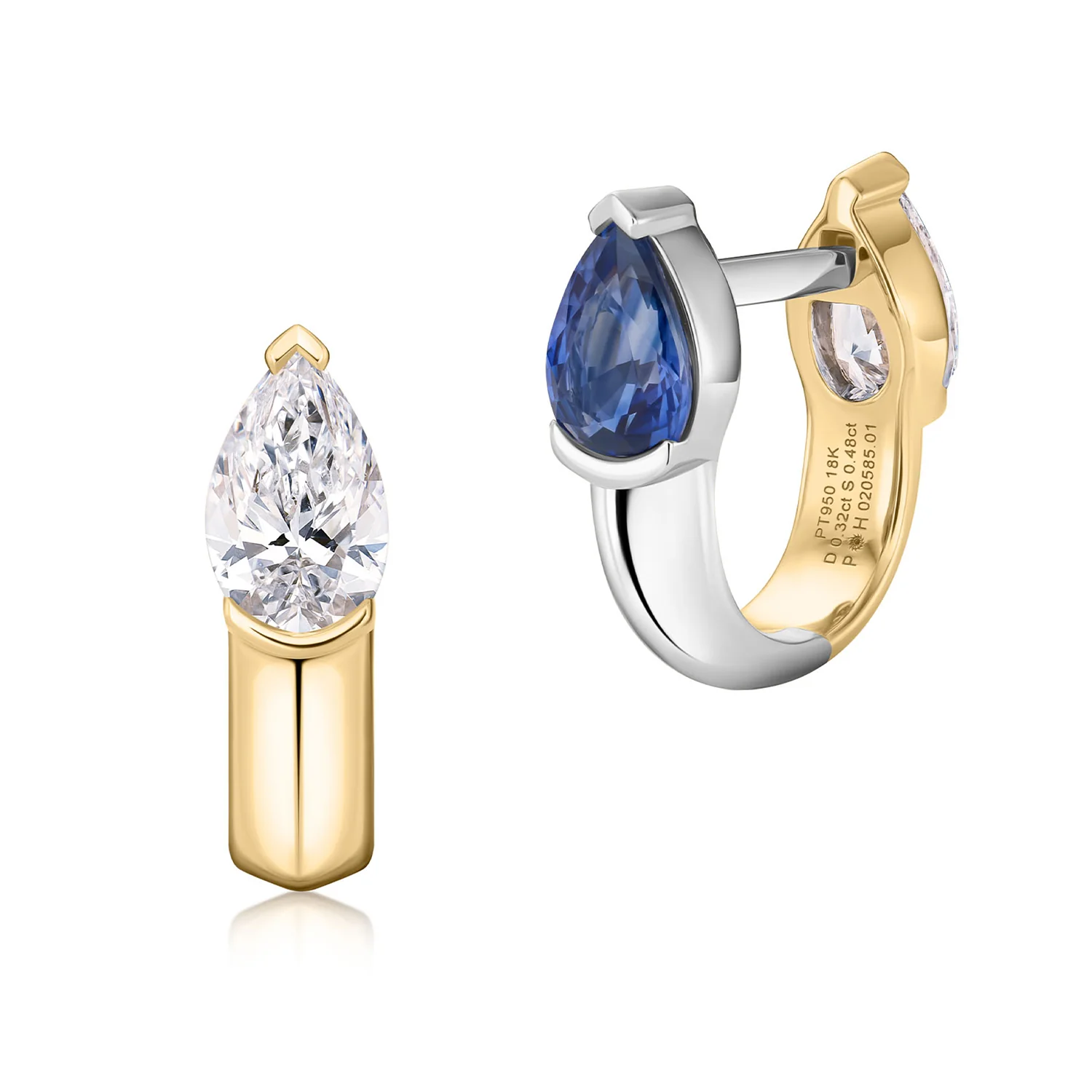 Phillips House 18K and Platinum Pear Shape Diamond & Sapphire Mood Huggies