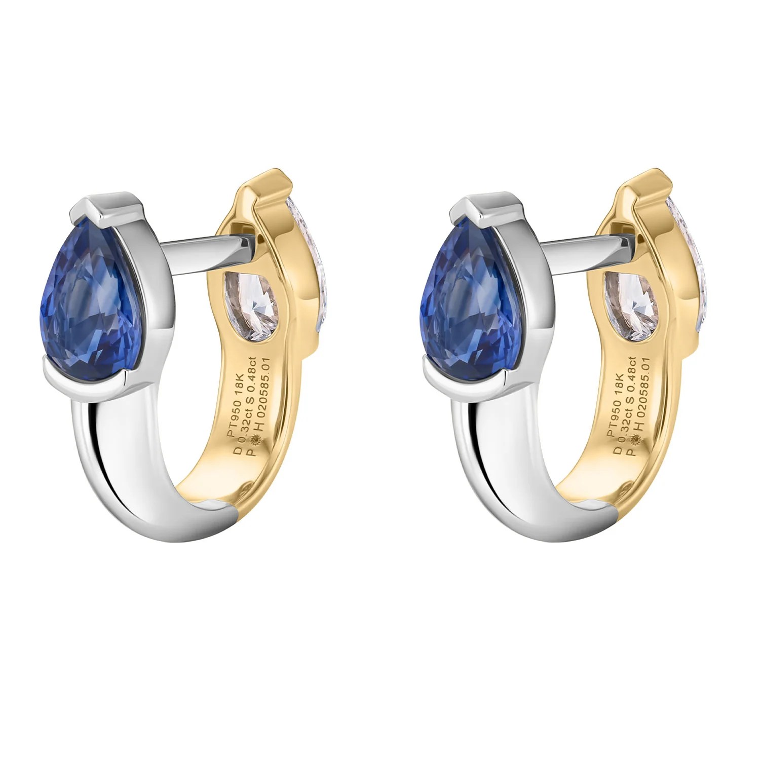 Phillips House 18K and Platinum Pear Shape Diamond & Sapphire Mood Huggies - Image 2