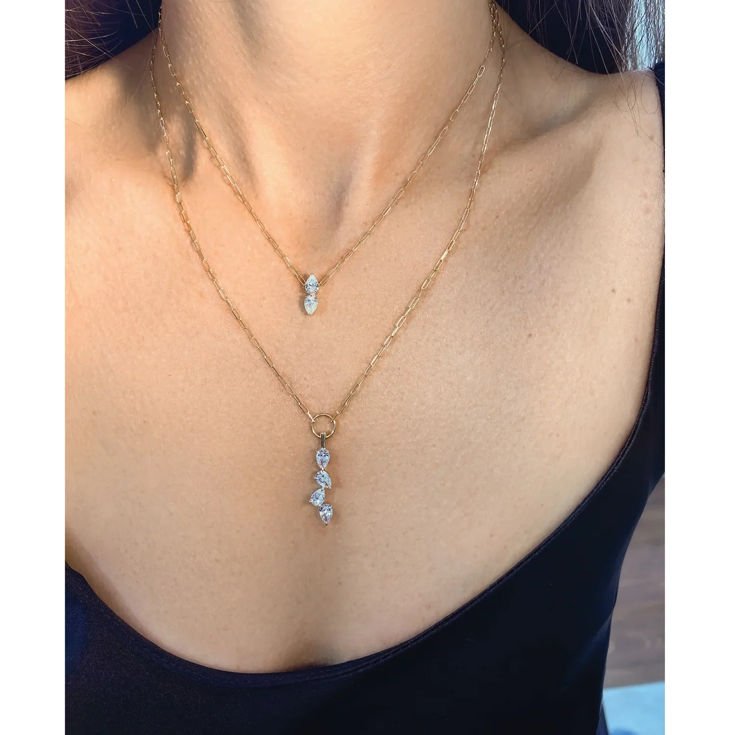 Phillips House 18K & Platinum Pear Diamond Drop Necklace - Image 2
