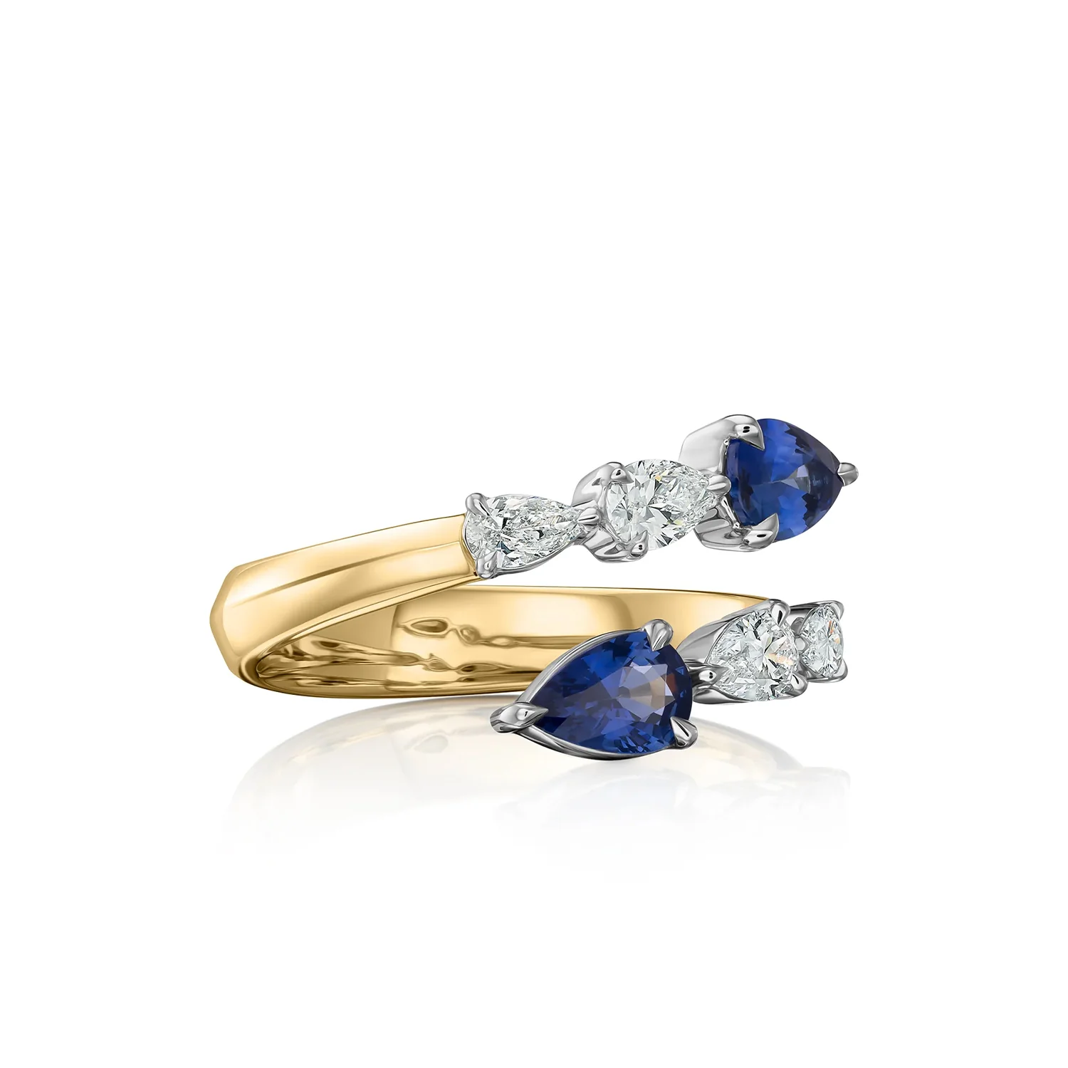 Phillips House Pear Shape Diamond and Sapphire Graduated Crossover Ring - Image 2