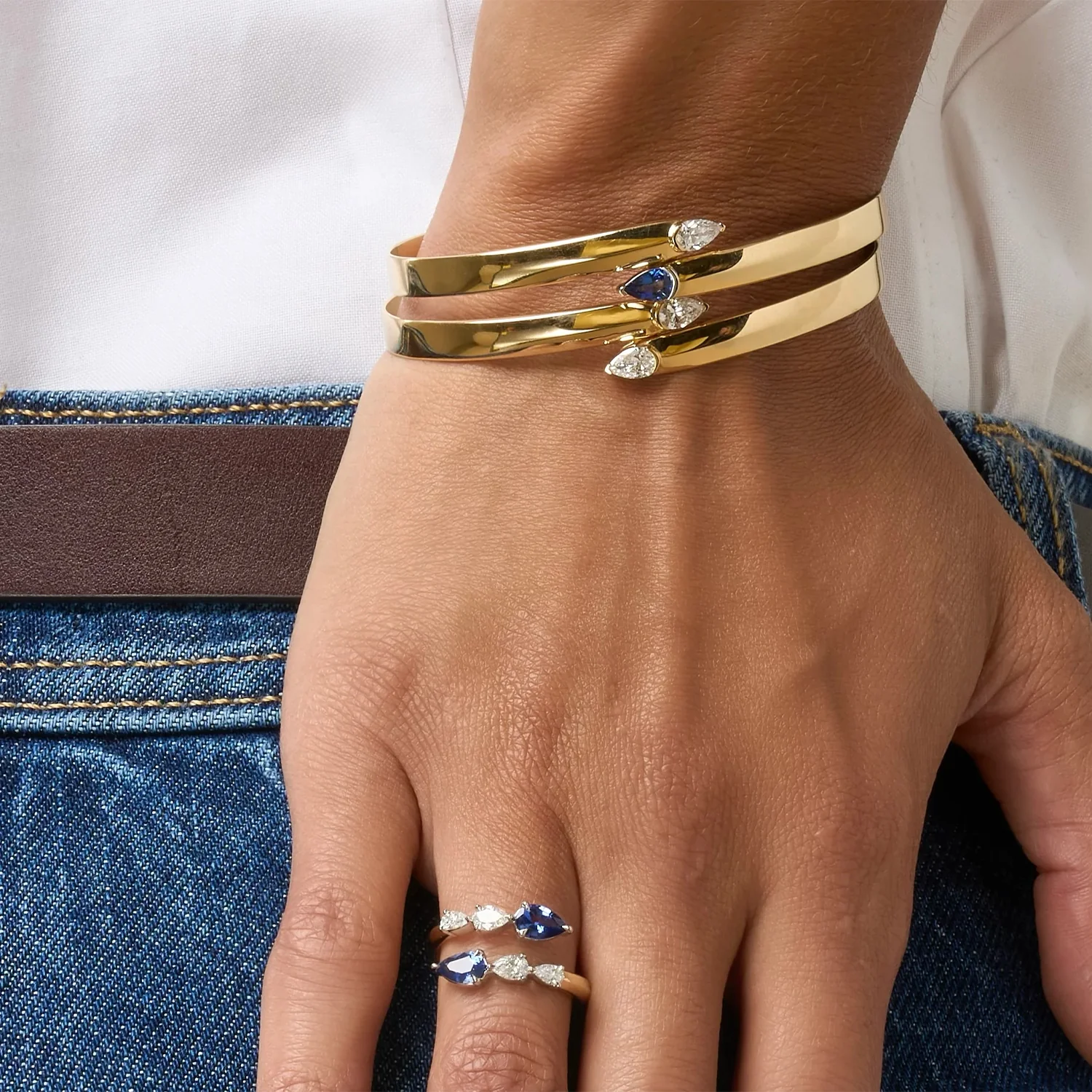 Phillips House Platinum & 18K Blue Sapphire and Diamond Toi Et Moi Bracelet - Image 4