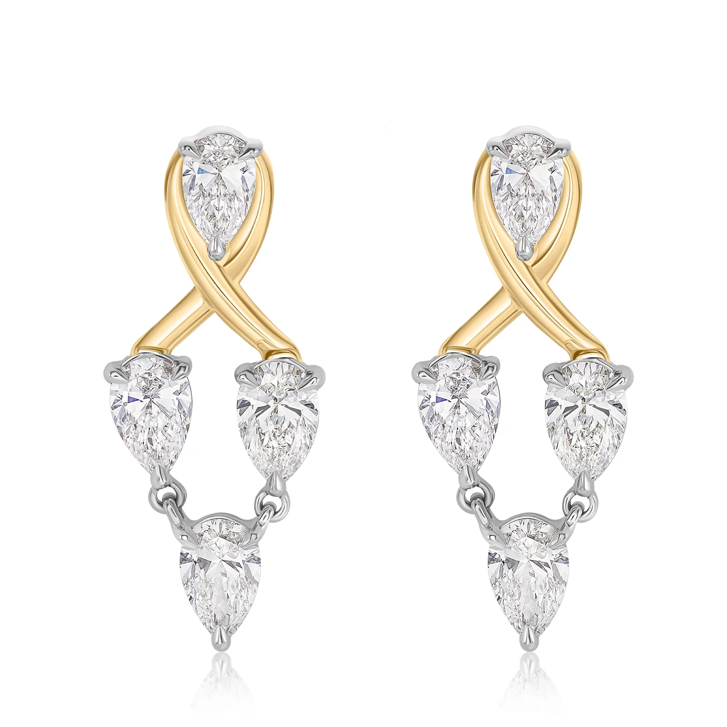 Phillips House Platinum & 18K Diamond Pear Chandelier Earrings