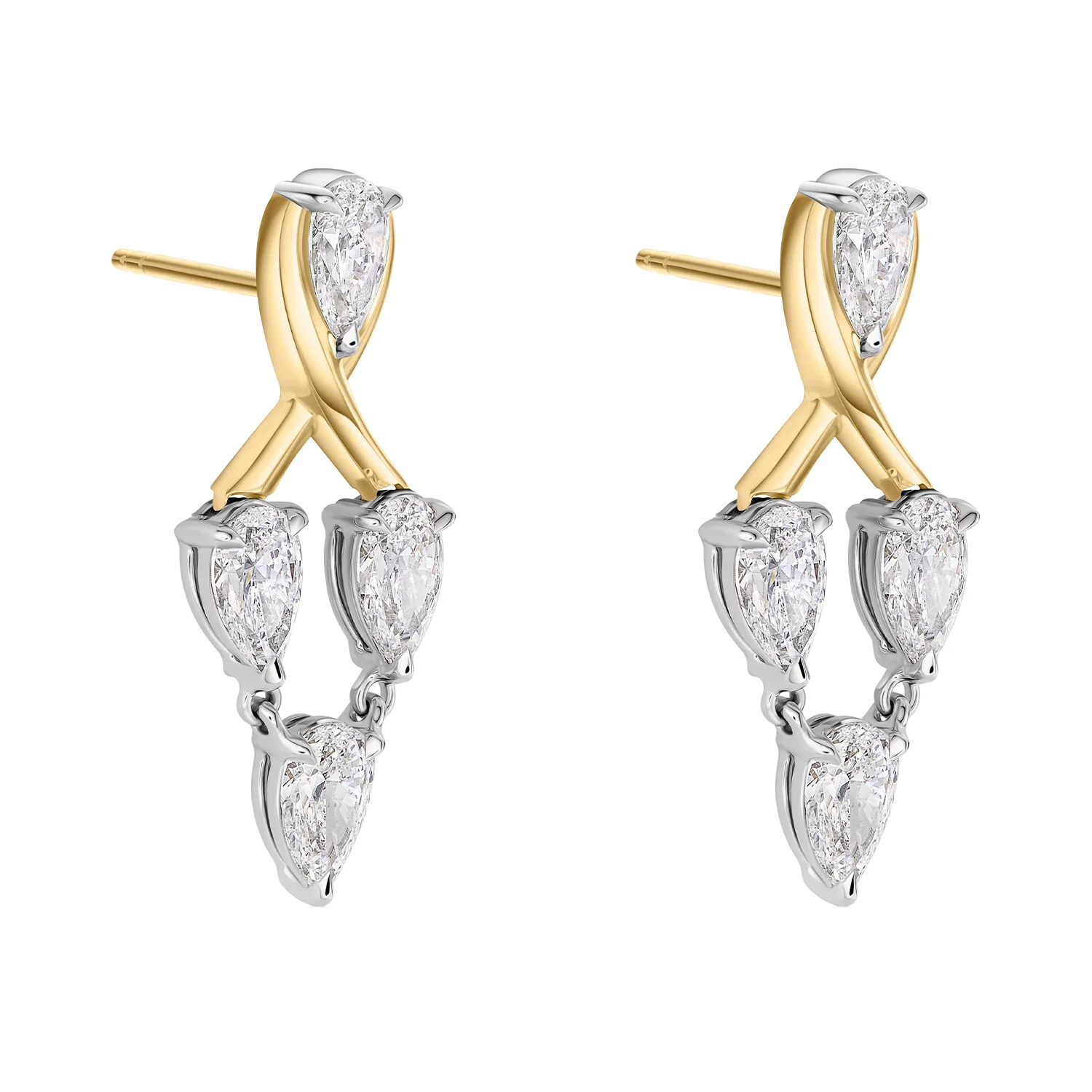 Phillips House Platinum & 18K Diamond Pear Chandelier Earrings - Image 2