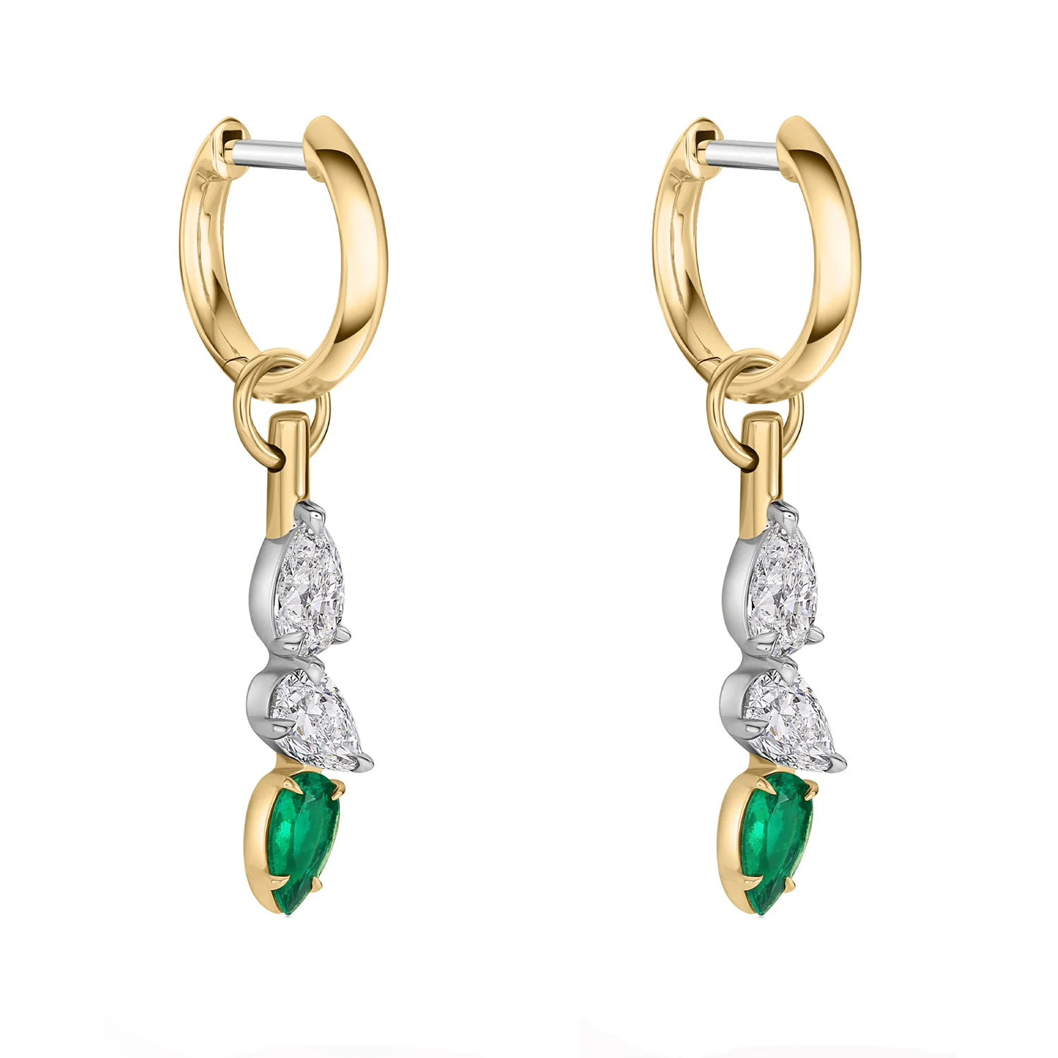 Phillips House Platinum & 18K Emerald & Diamond Triple Drop Earrings - Image 2