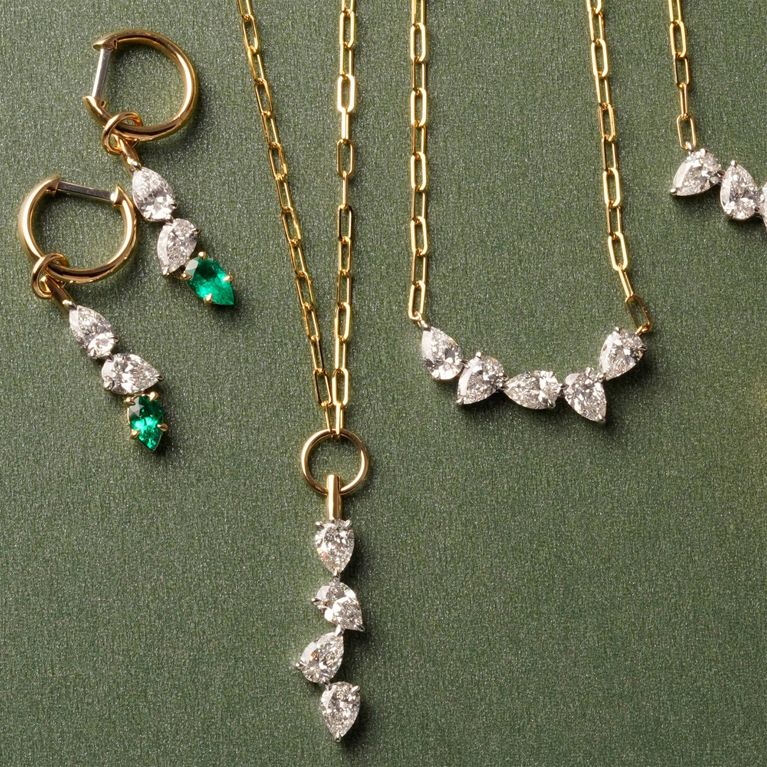Phillips House Platinum & 18K Emerald & Diamond Triple Drop Earrings - Image 5
