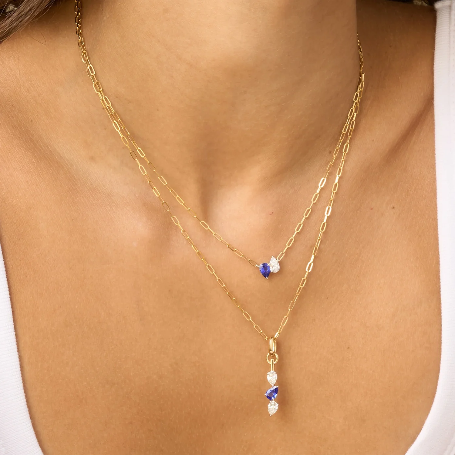 Phillips House Platinum and 18K Diamond & Sapphire Up Down Pear Necklace - Image 2