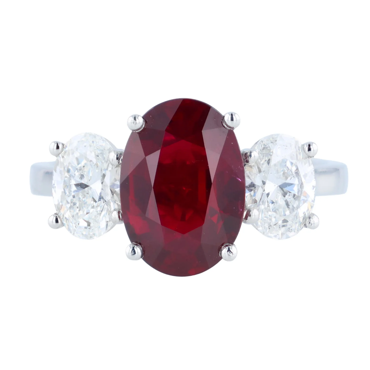 Platinum 3.22ct Ruby and 1.22 CTW Diamond Three Stone Ring