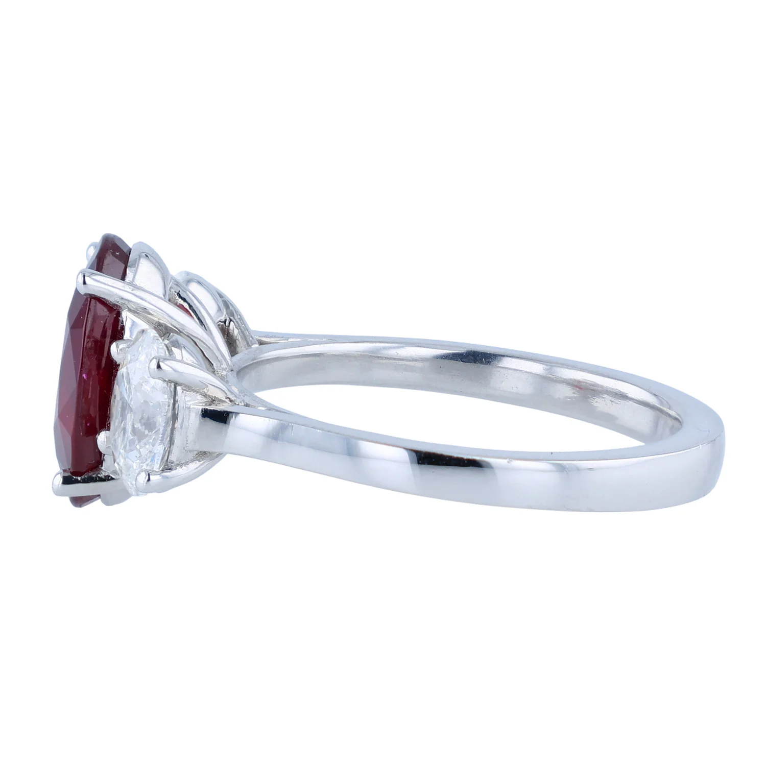 Platinum 3.22ct Ruby and 1.22 CTW Diamond Three Stone Ring - Image 2